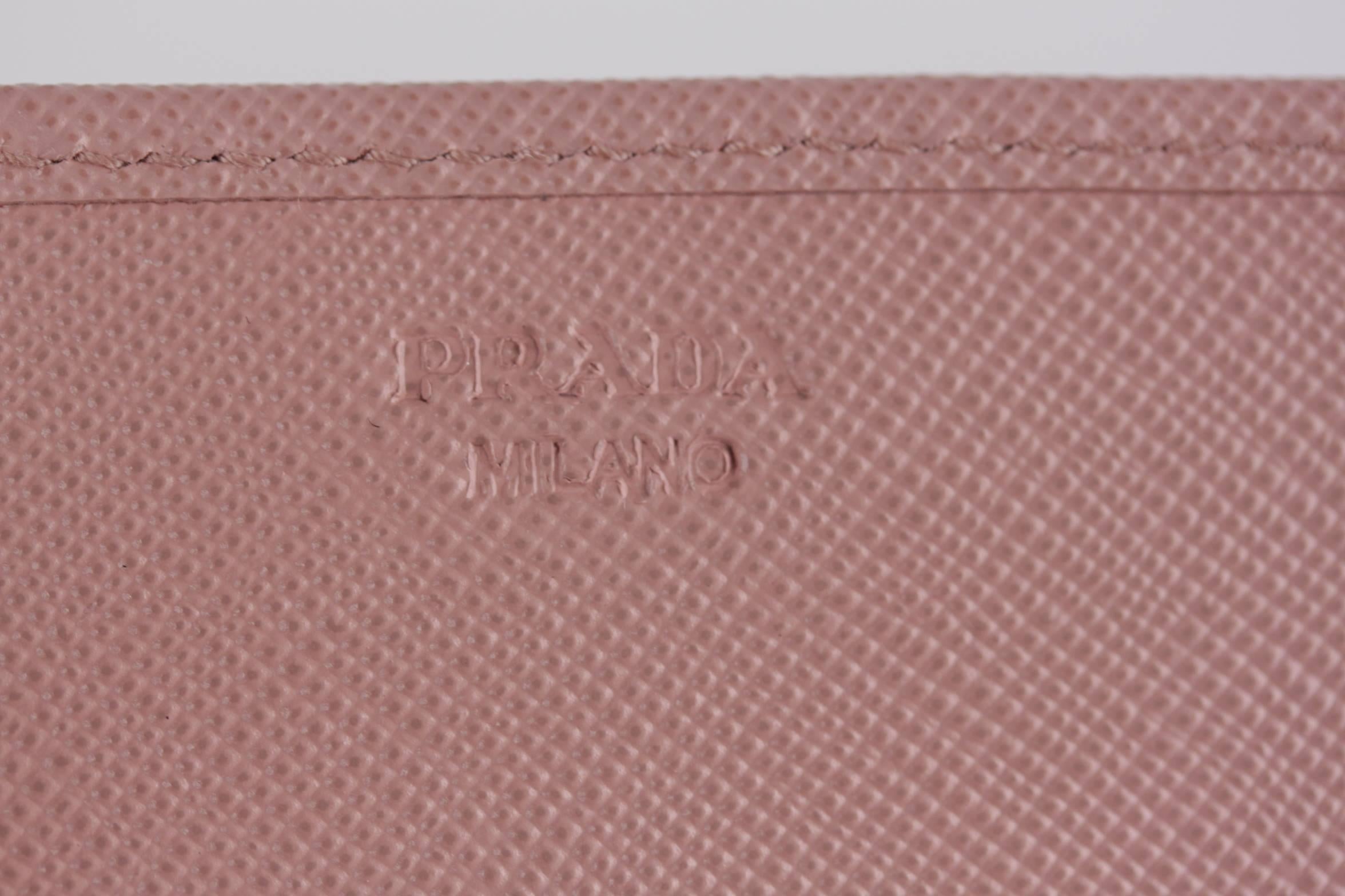 Beige PRADA Pink Leather SAFFIANO FIOCCO Ribbon STRAP WALLET Purse WOC 1M1437 w/BOX
