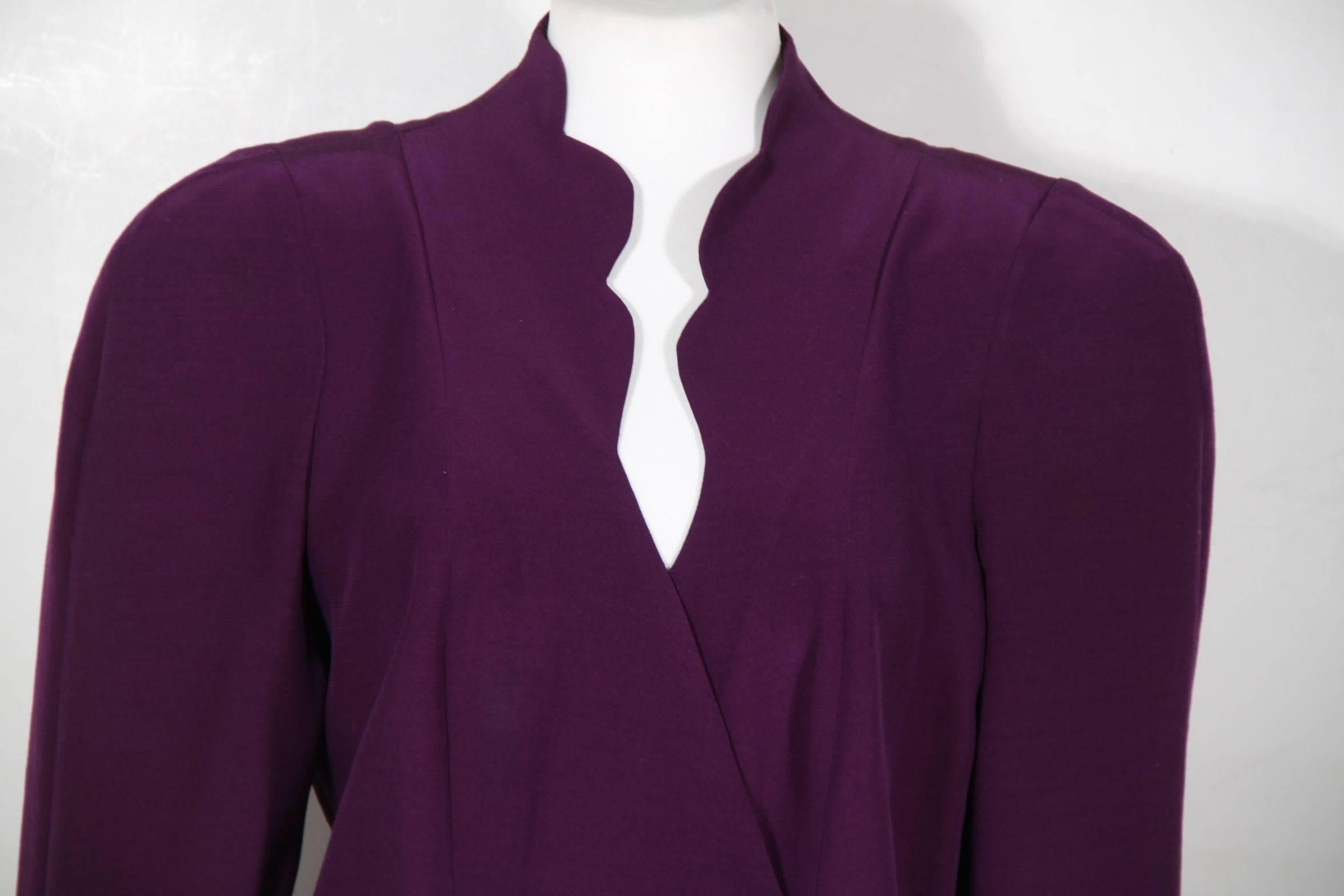 THIERRY MUGLER ACTIVE VINTAGE Purple Wool Blend WRAP DRESS Sz 44 In Good Condition In Rome, Rome