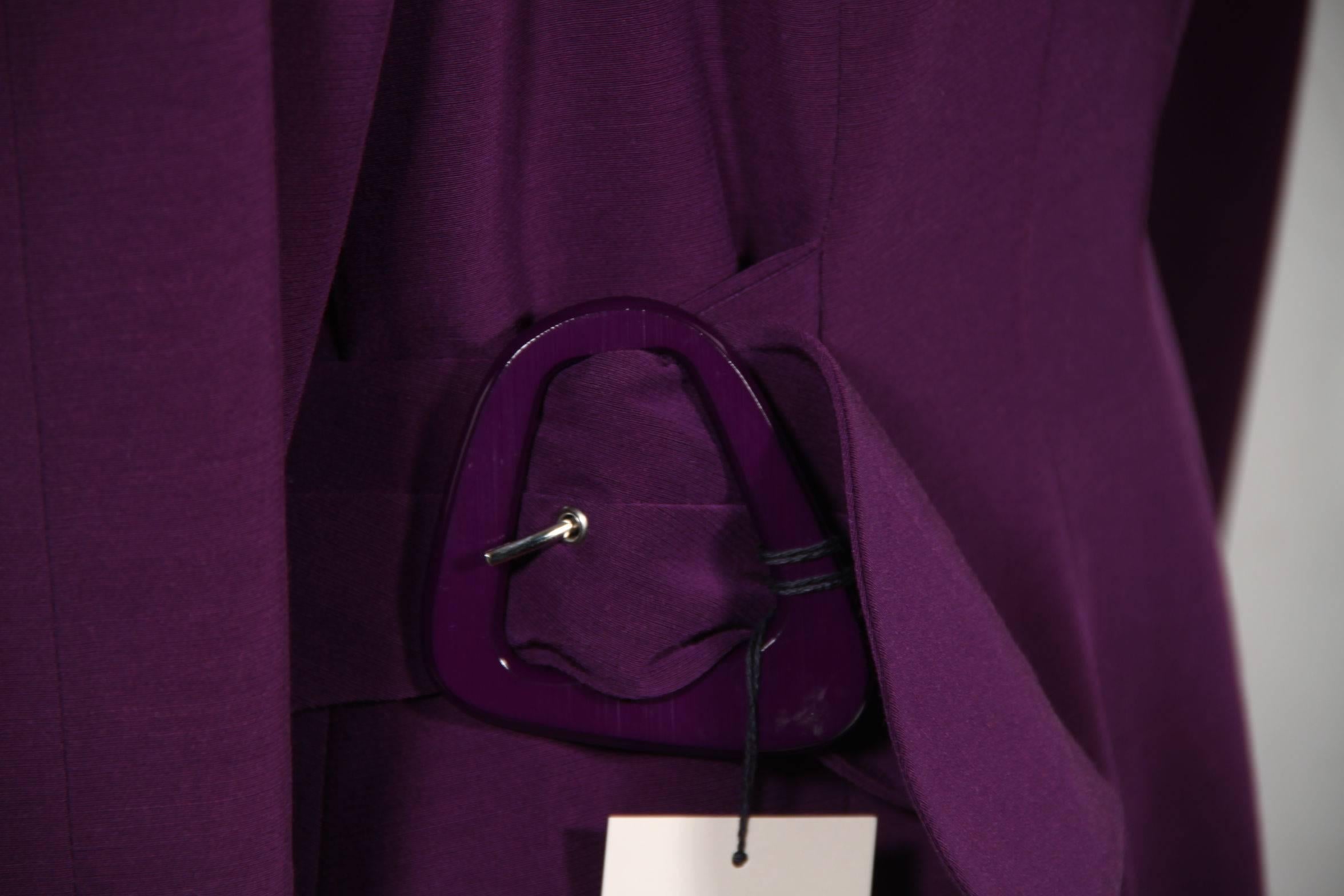 THIERRY MUGLER ACTIVE VINTAGE Purple Wool Blend WRAP DRESS Sz 44 1