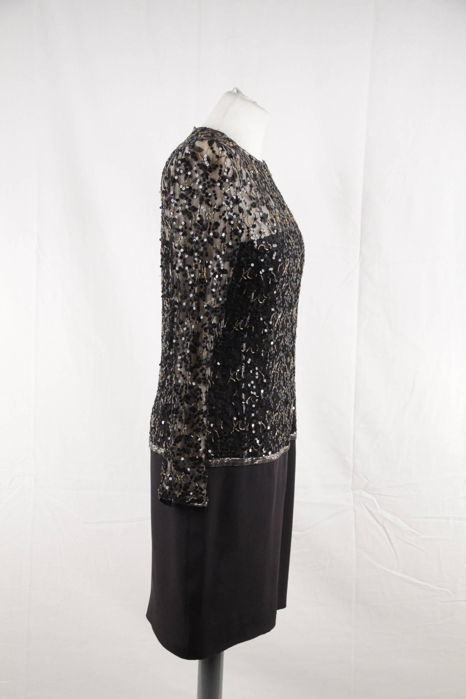  ANDRE LAUG Vintage Black Embellished LONG SLEEVE Evening DRESS  In Good Condition In Rome, Rome