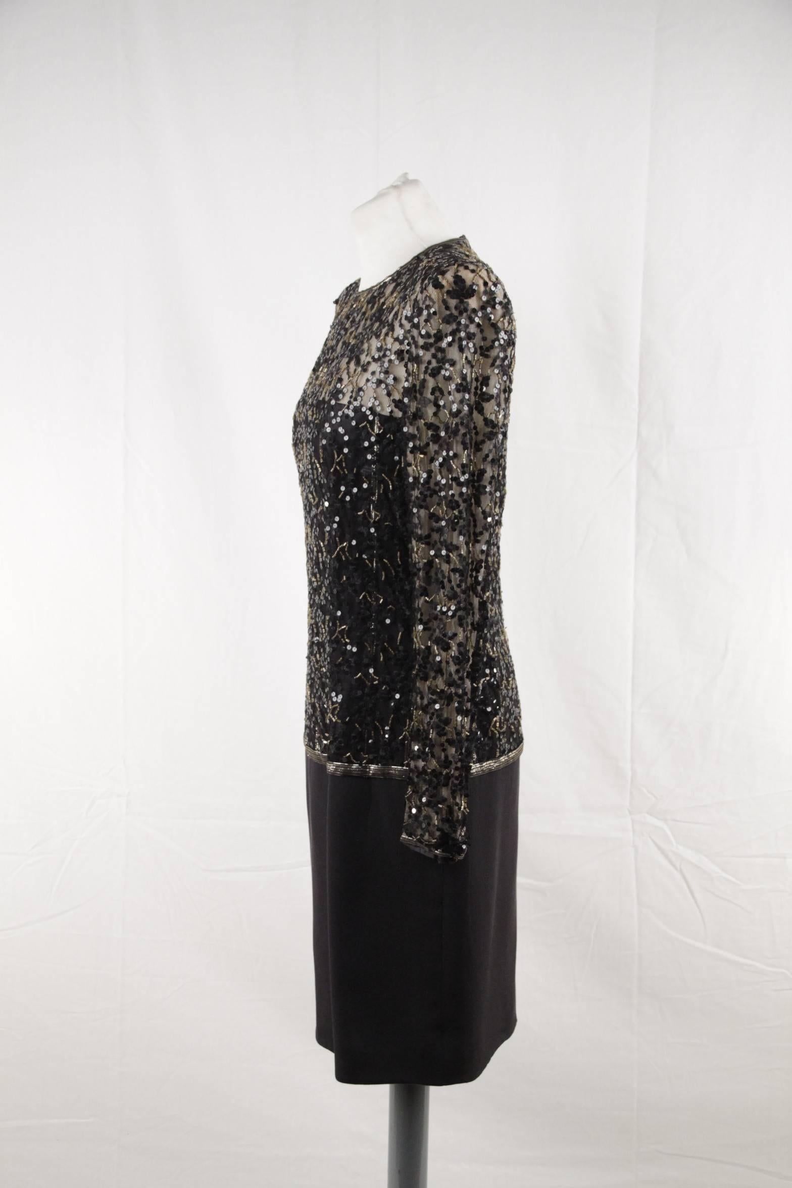  ANDRE LAUG Vintage Black Embellished LONG SLEEVE Evening DRESS  1