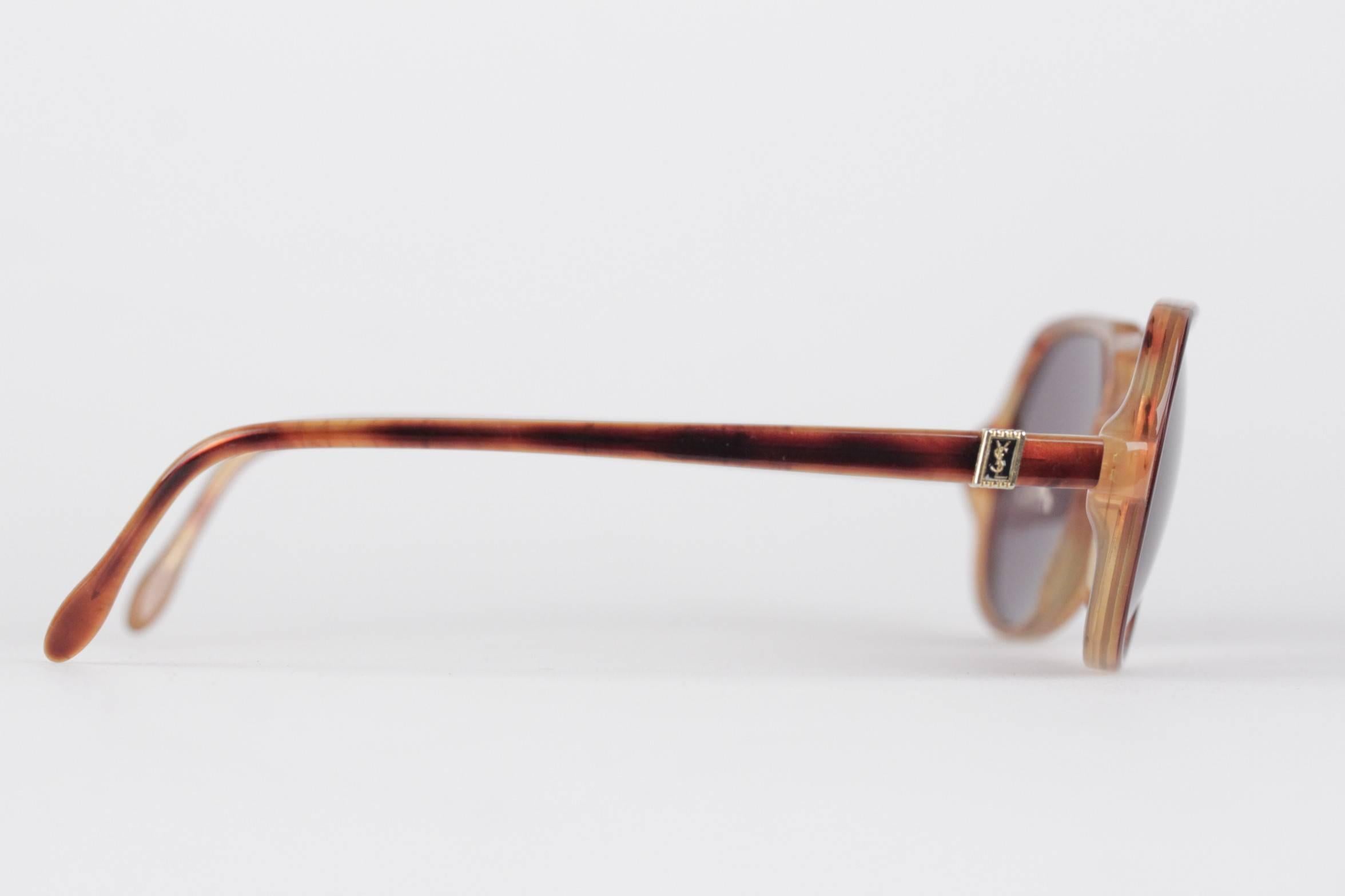Gray YVES SAINT LAURENT Vintage MINT women RARE Brown Aviator Sunglasses THOE 56/16