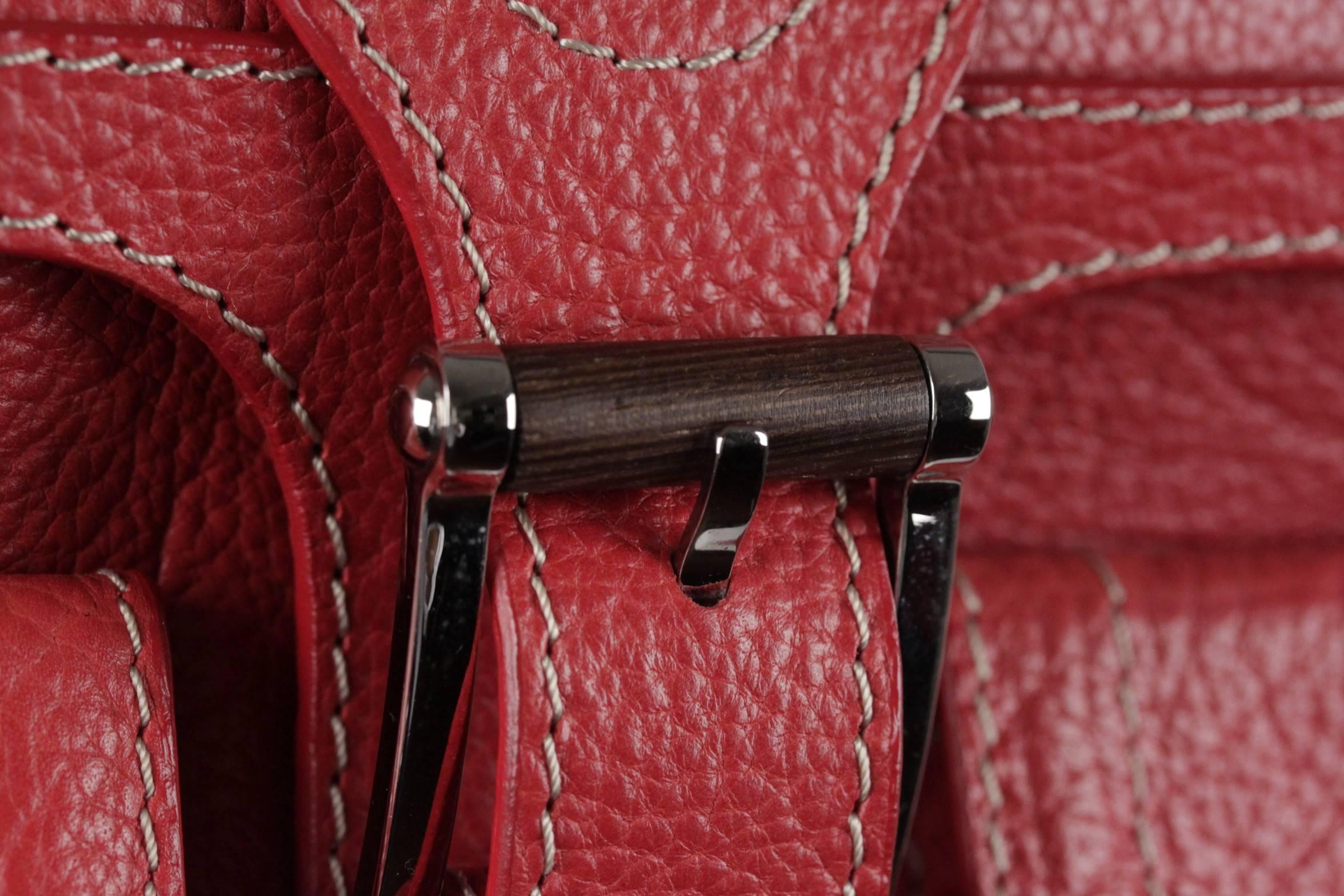 VALENTINO GARAVANI Red Leather SHOULDER BAG Handbag w/ FRONT POCKETS 1
