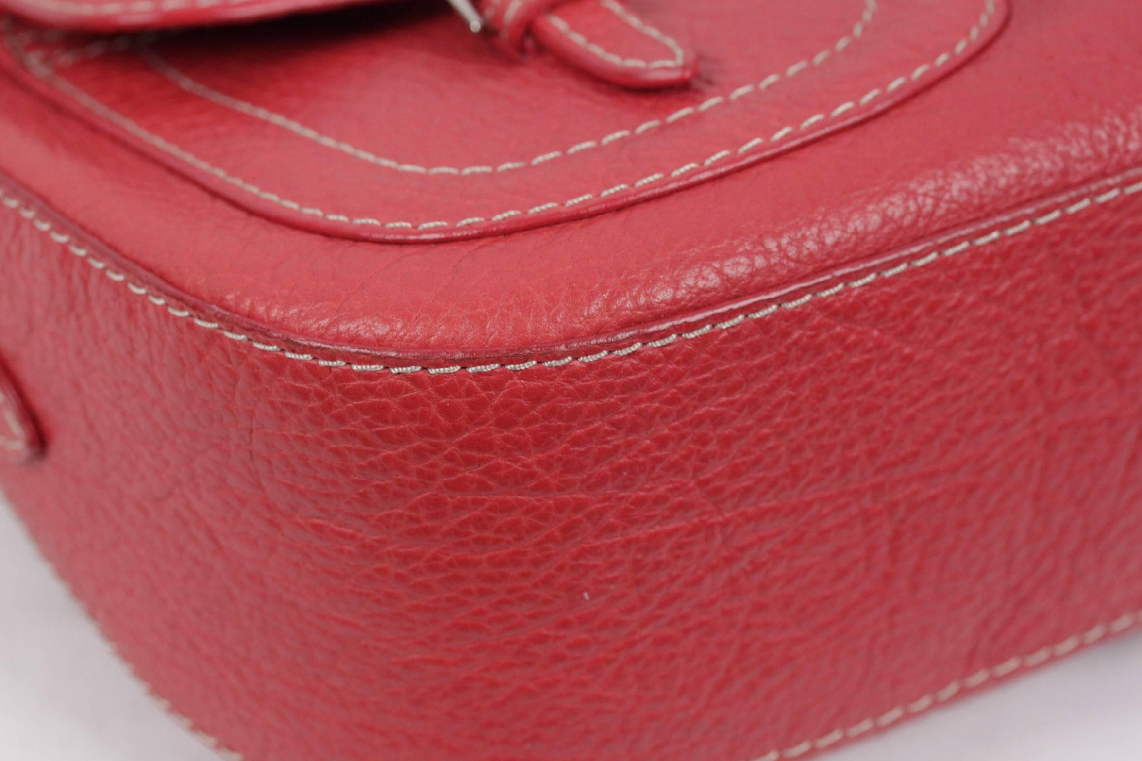 Women's VALENTINO GARAVANI Red Leather SHOULDER BAG Handbag w/ FRONT POCKETS