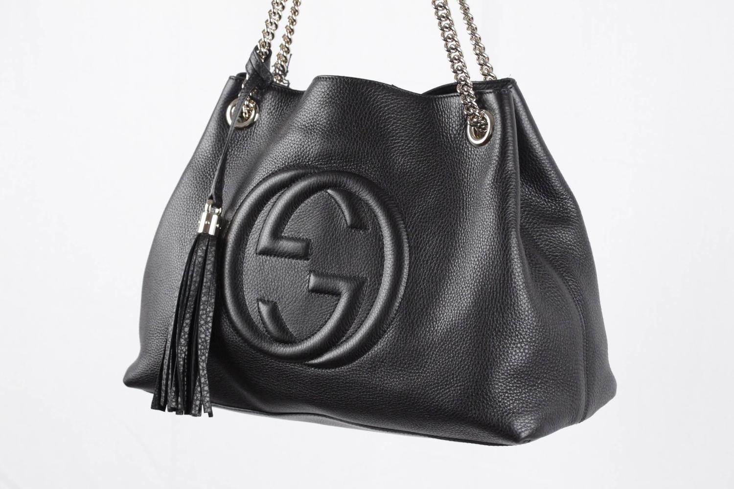 GUCCI Black Leather SOHO TOTE Shopping SHOULDER BAG w/ GG Logo at 1stdibs