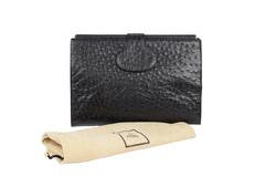 FENDI VINTAGE Black OSTRICH Leather CLUTCH Purse HANDBAG