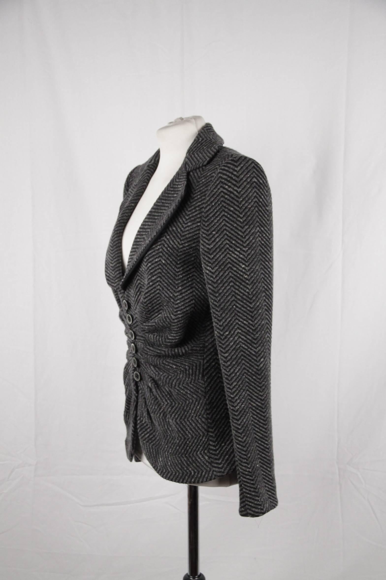 Women's ARMANI COLLEZIONI Gray Textured Wool Blend BLAZER Jacket w/ DRAPING Size 44