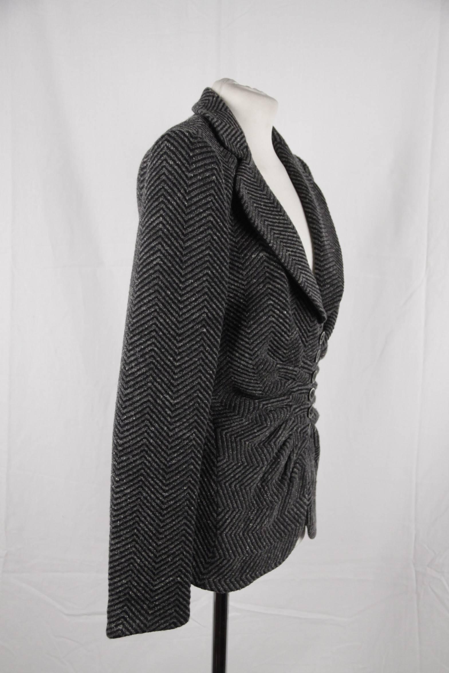 ARMANI COLLEZIONI Gray Textured Wool Blend BLAZER Jacket w/ DRAPING Size 44 In Good Condition In Rome, Rome