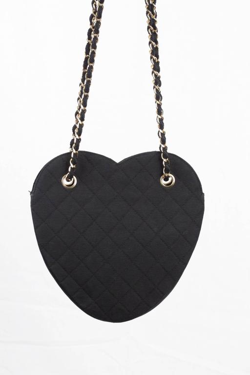 CHANEL Vintage Black Quilted Fabric HEART SHAPED MESSENGER BAG Rare For ...