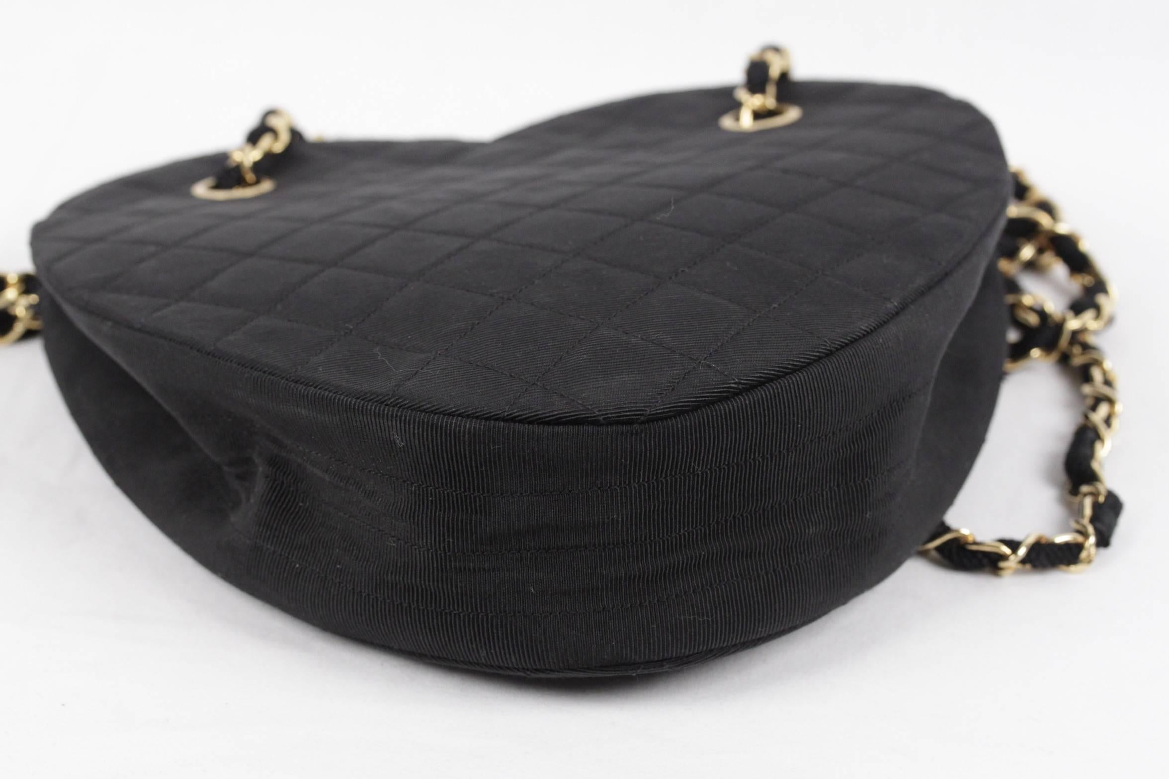 Women's CHANEL Vintage Black Quilted Fabric HEART SHAPED MESSENGER BAG Rare