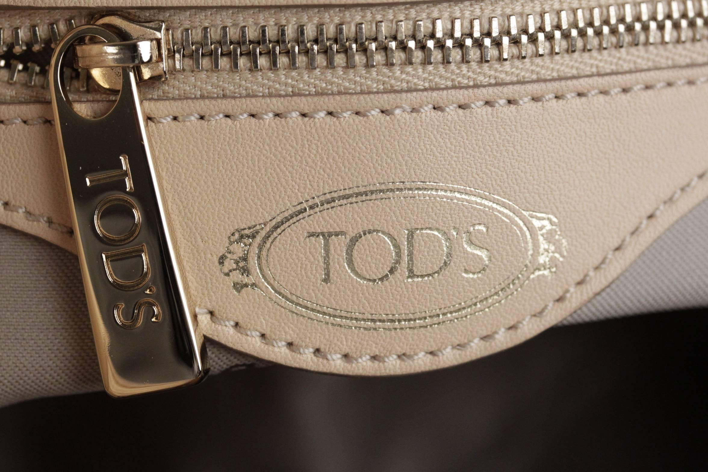 TOD'S Beige Embossed Leather BUCKET Shoulder Bag TOTE Shopping Bag 3