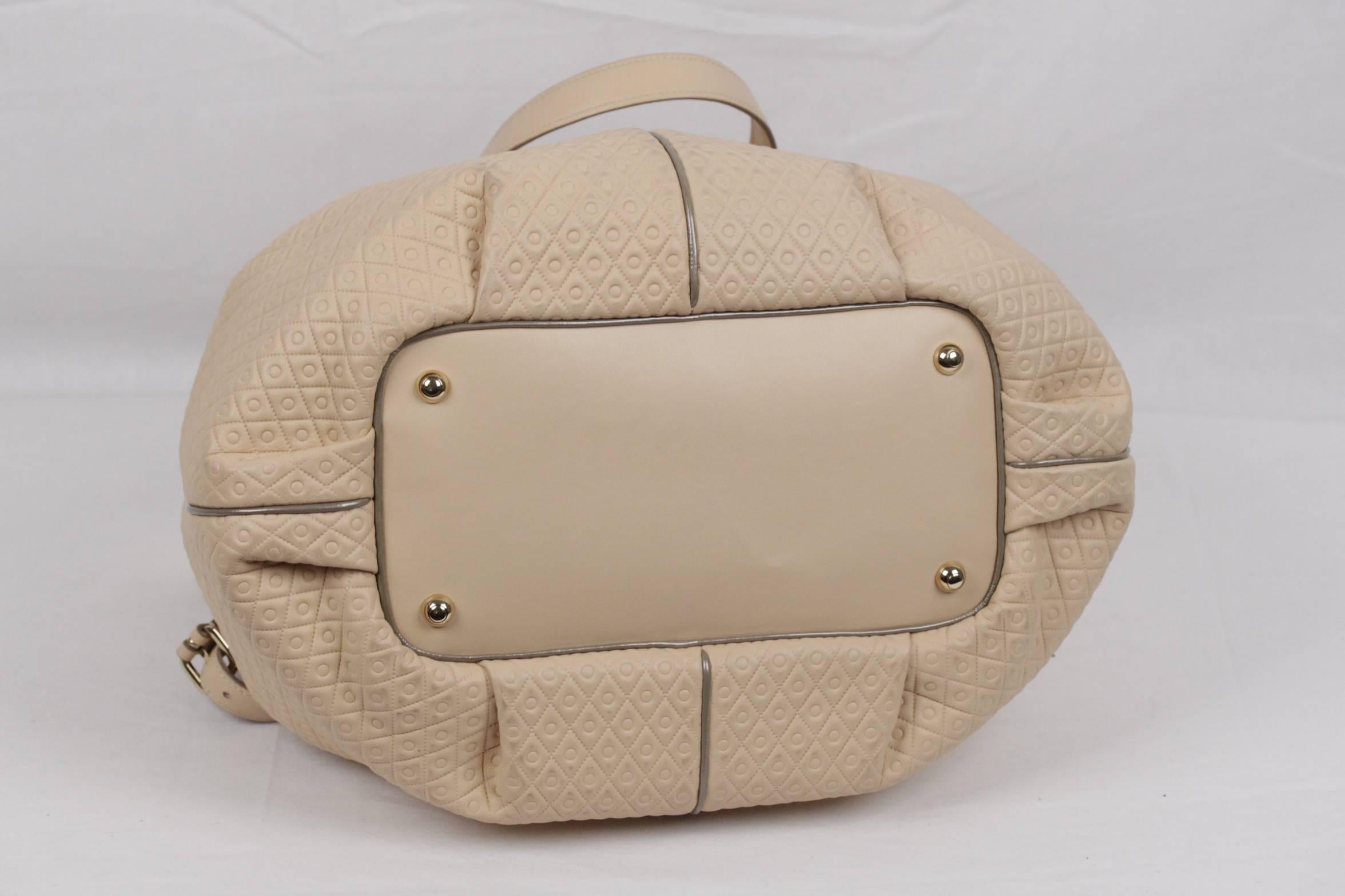 TOD'S Beige Embossed Leather BUCKET Shoulder Bag TOTE Shopping Bag In New Condition In Rome, Rome