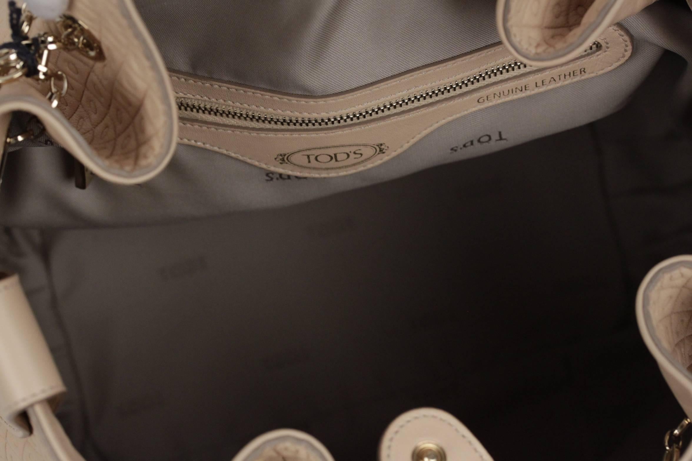 Women's TOD'S Beige Embossed Leather BUCKET Shoulder Bag TOTE Shopping Bag