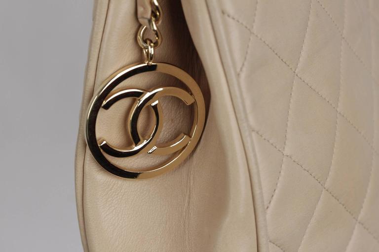 Chanel Vintage Beige Quilted Leather Tote Shoulder Bag W Chain
