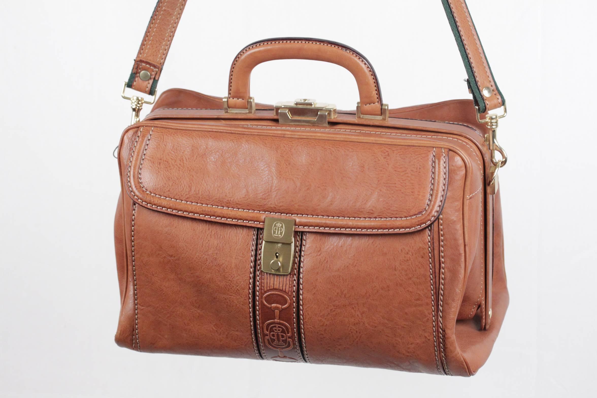 PRINCIPE Vintage Tan Leather DOCTOR BAG Top Handle HANDBAG w/ Strap at ...