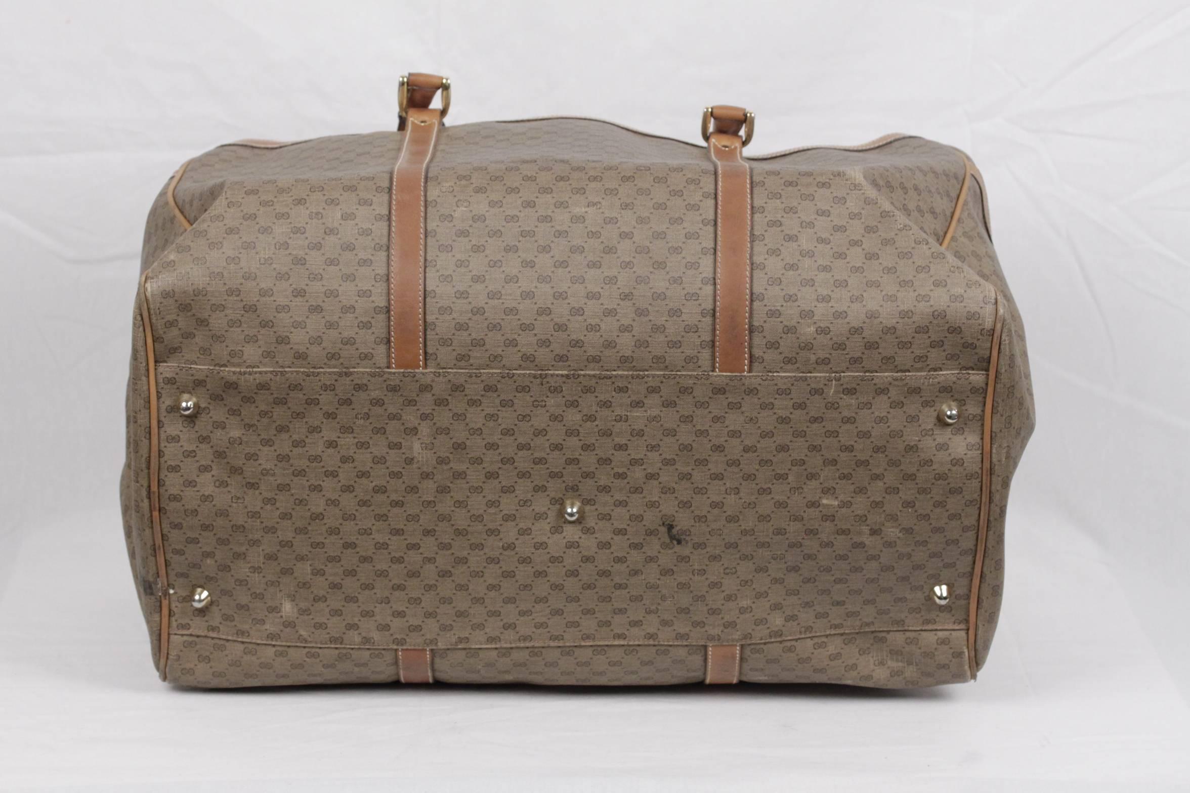  GUCCI Vintage Tan GG MONOGRAM Canvas WEEKENDER Travel Bag Unisexe 