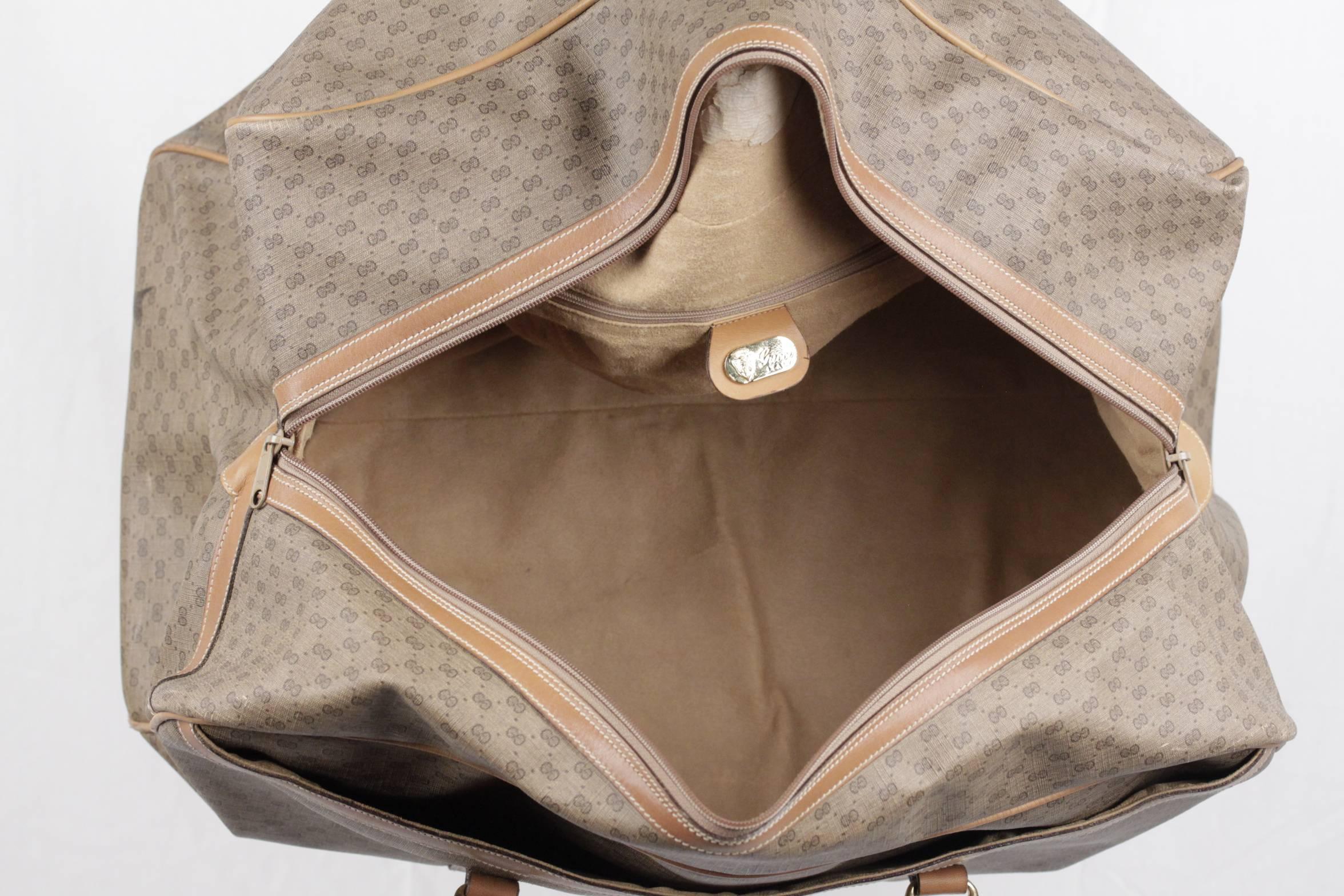 Women's or Men's GUCCI Vintage Tan GG MONOGRAM Canvas WEEKENDER Travel Bag