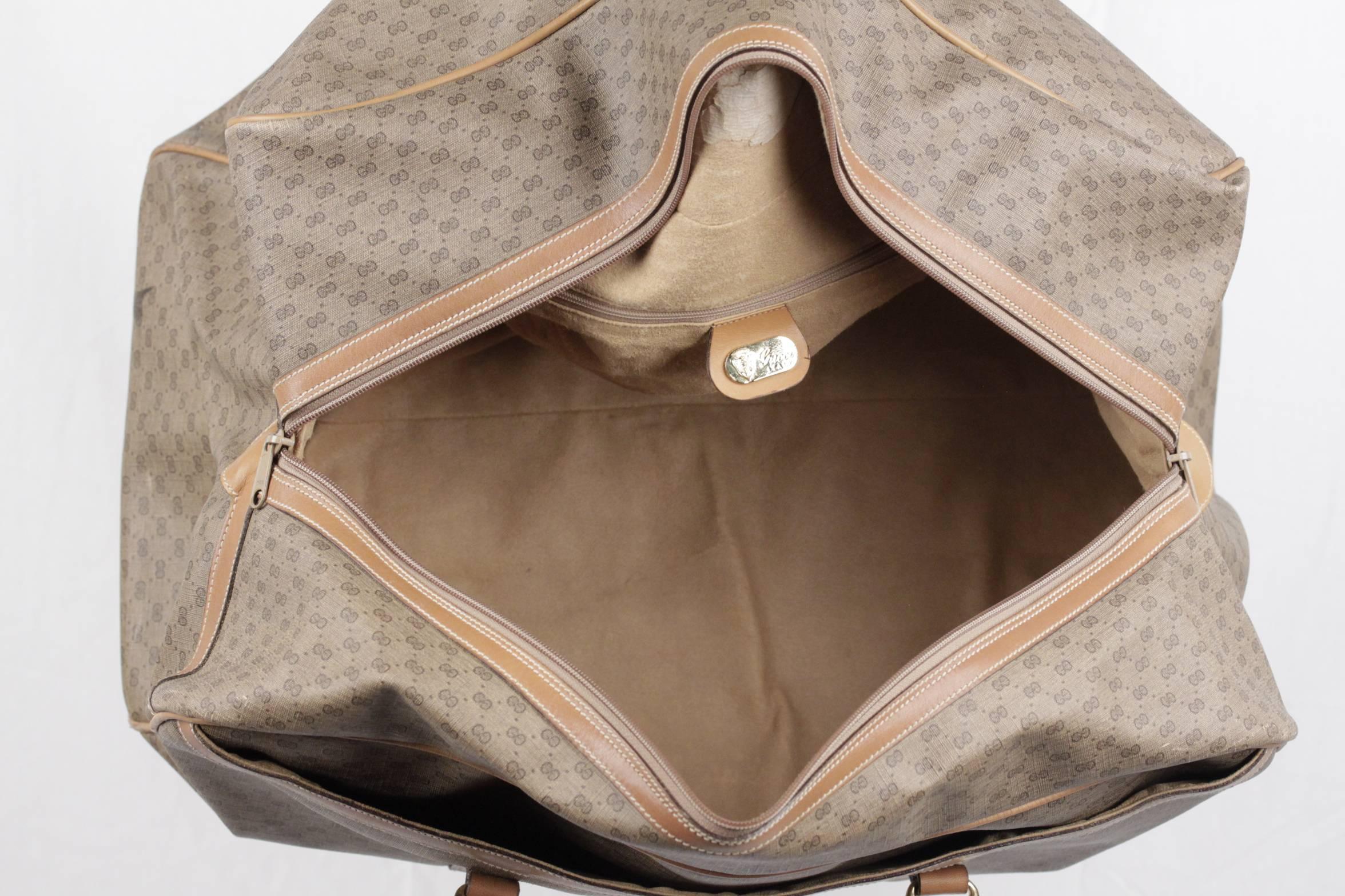 Women's or Men's GUCCI Vintage Tan GG MONOGRAM Canvas WEEKENDER Travel Bag 