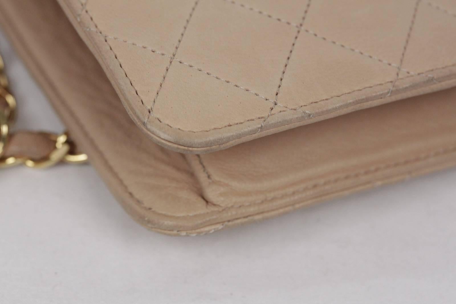 CHANEL Vintage Beige Leather QUILTED Classic 2 WAY FLAP Shoulder Bag 2