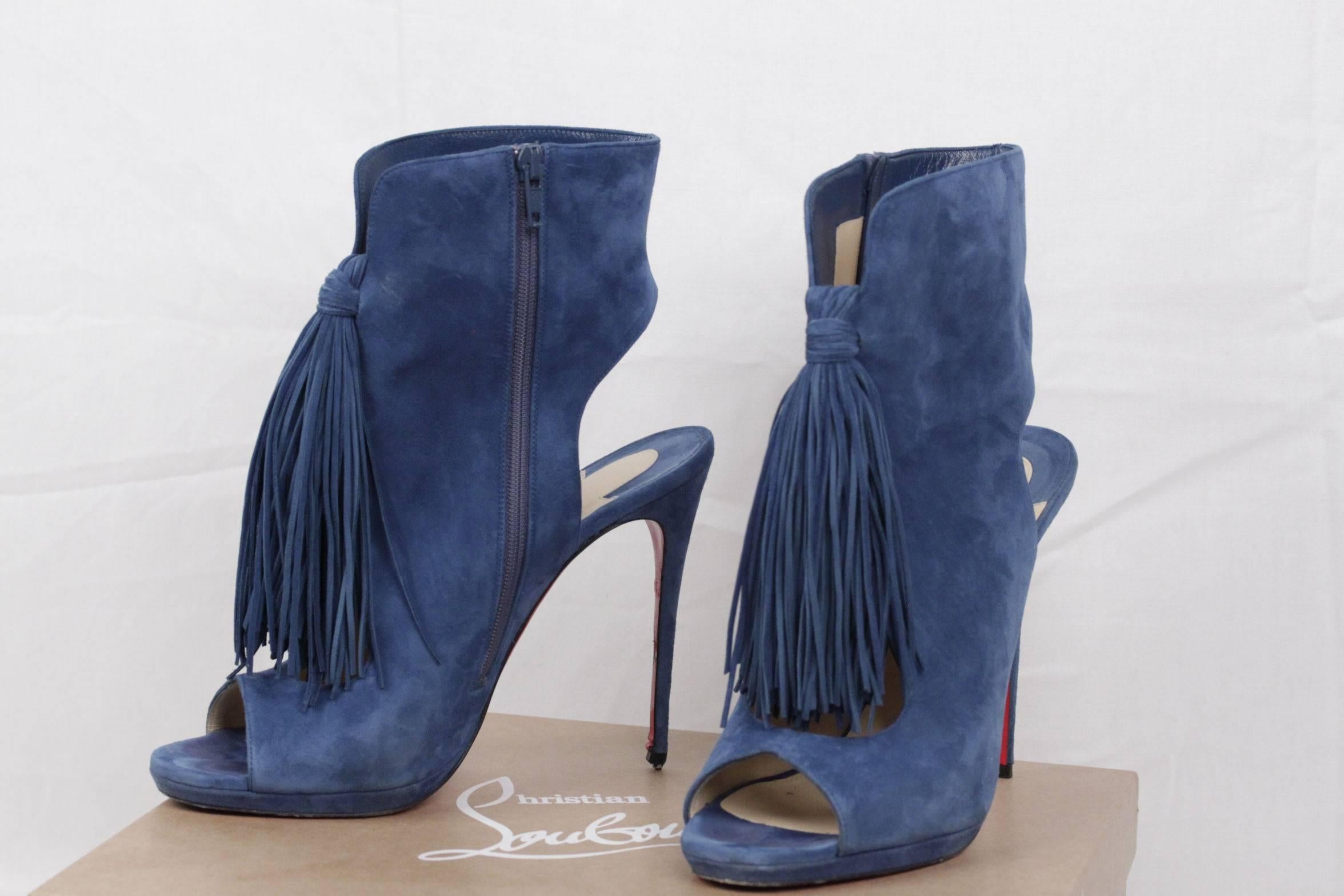 royal blue fringe boots
