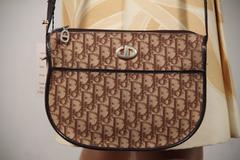 CHRISTIAN DIOR VINTAGE Brown LOGO Tapestry Canvas SHOULDER BAG Messenger