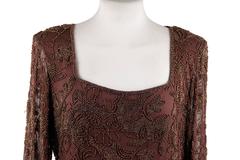 BLACK TIE by OLEG CASSINI Vintage Brown BEADED EVENING DRESS w/ Fringes 8