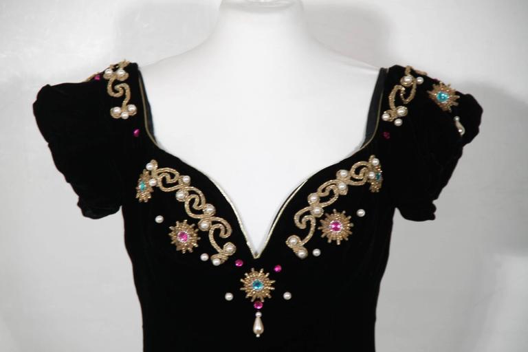 DAVID FIELDEN LONDON Vintage Black Velvet COCKTAIL DRESS w/ EMBROIDERY ...