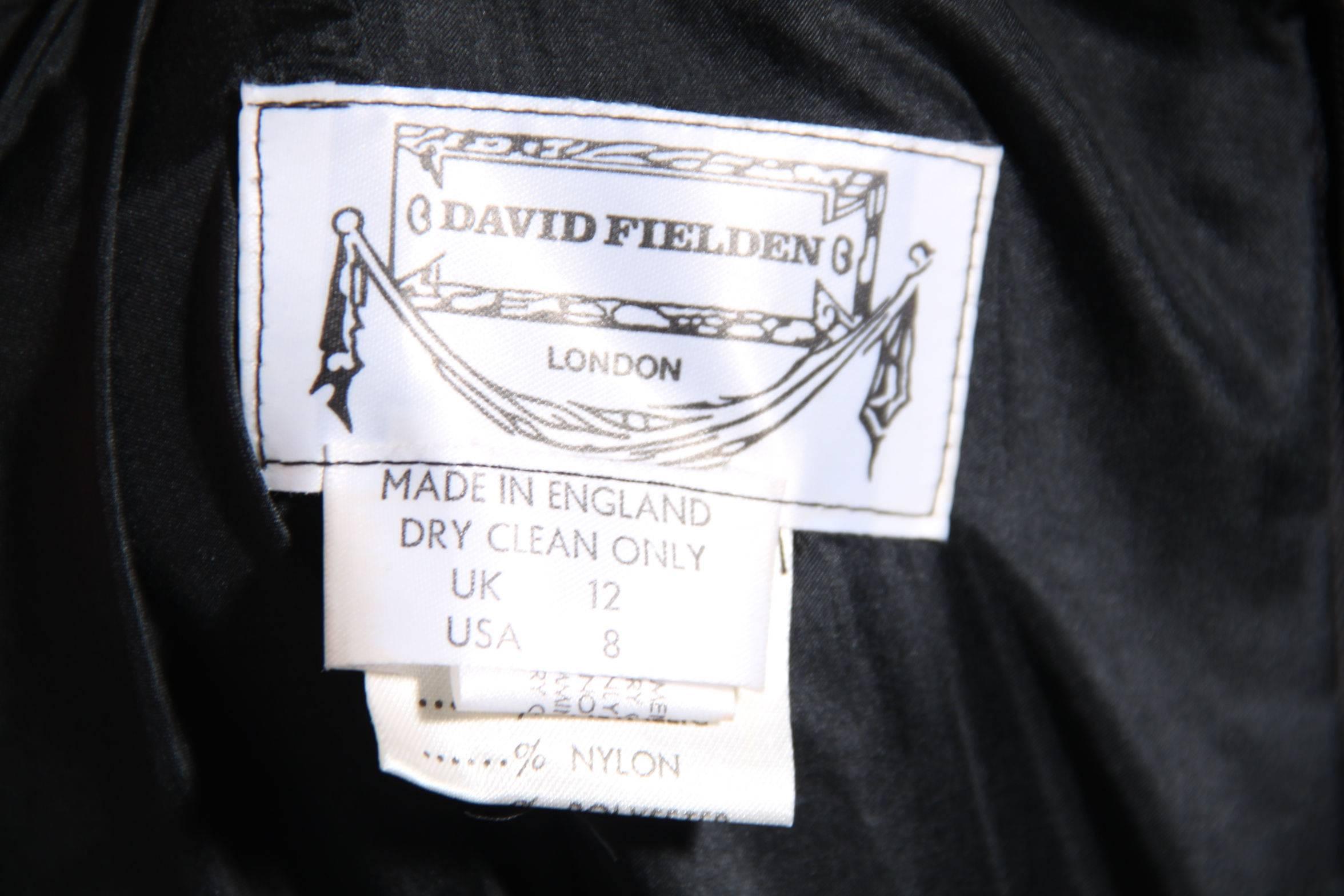 DAVID FIELDEN LONDON Vintage Black Velvet COCKTAIL DRESS w/ EMBROIDERY Sz S 3