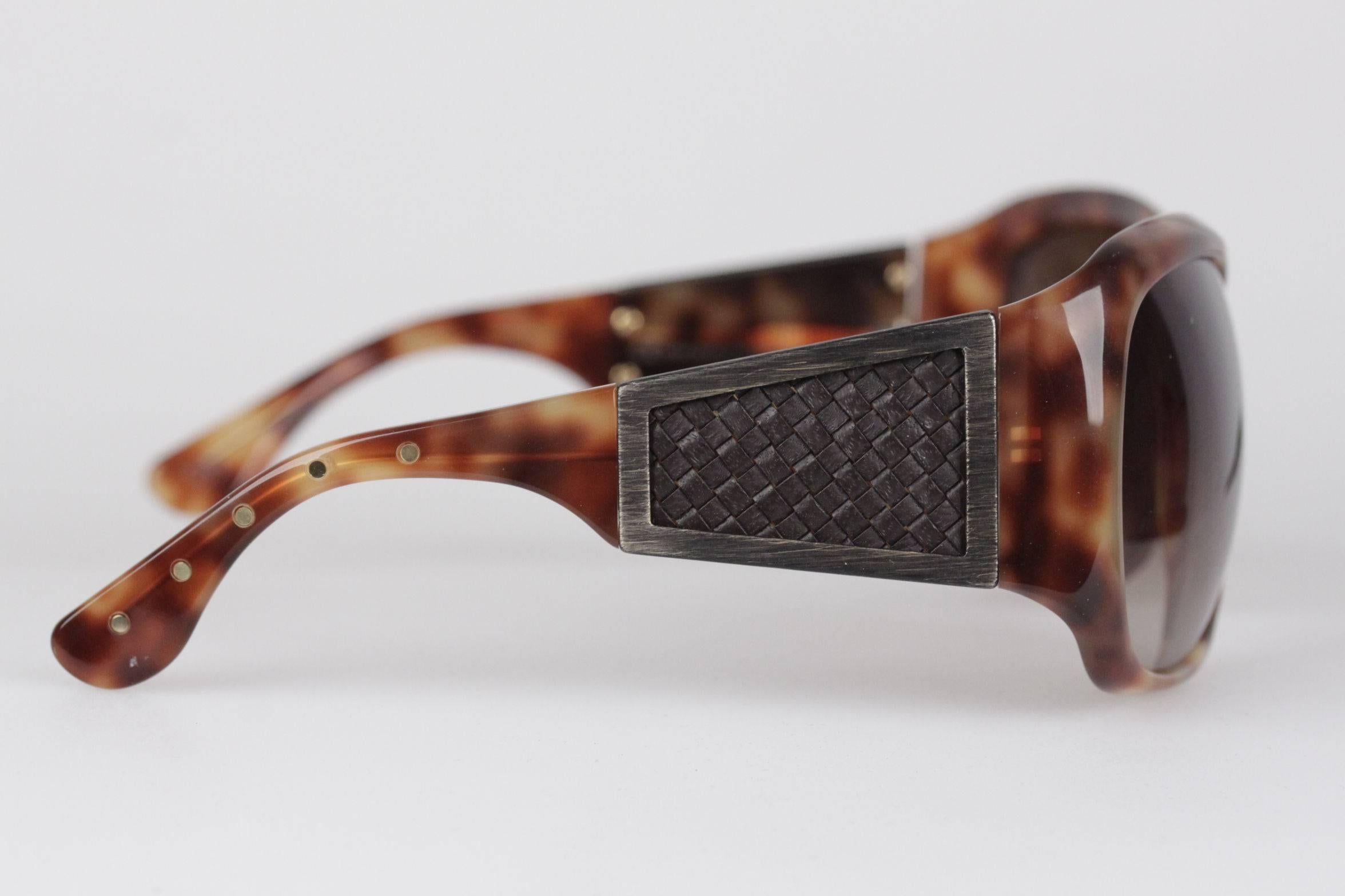 BOTTEGA VENETA brown MINT SUNGLASSES w/ quilted leather inserts BV 73S 60/16 115 In New Condition In Rome, Rome