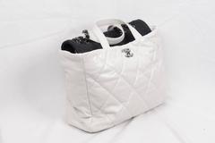 CHANEL White QUILTED Leather PORTOBELLO Tweed Flap TOTE Shoulder Bag