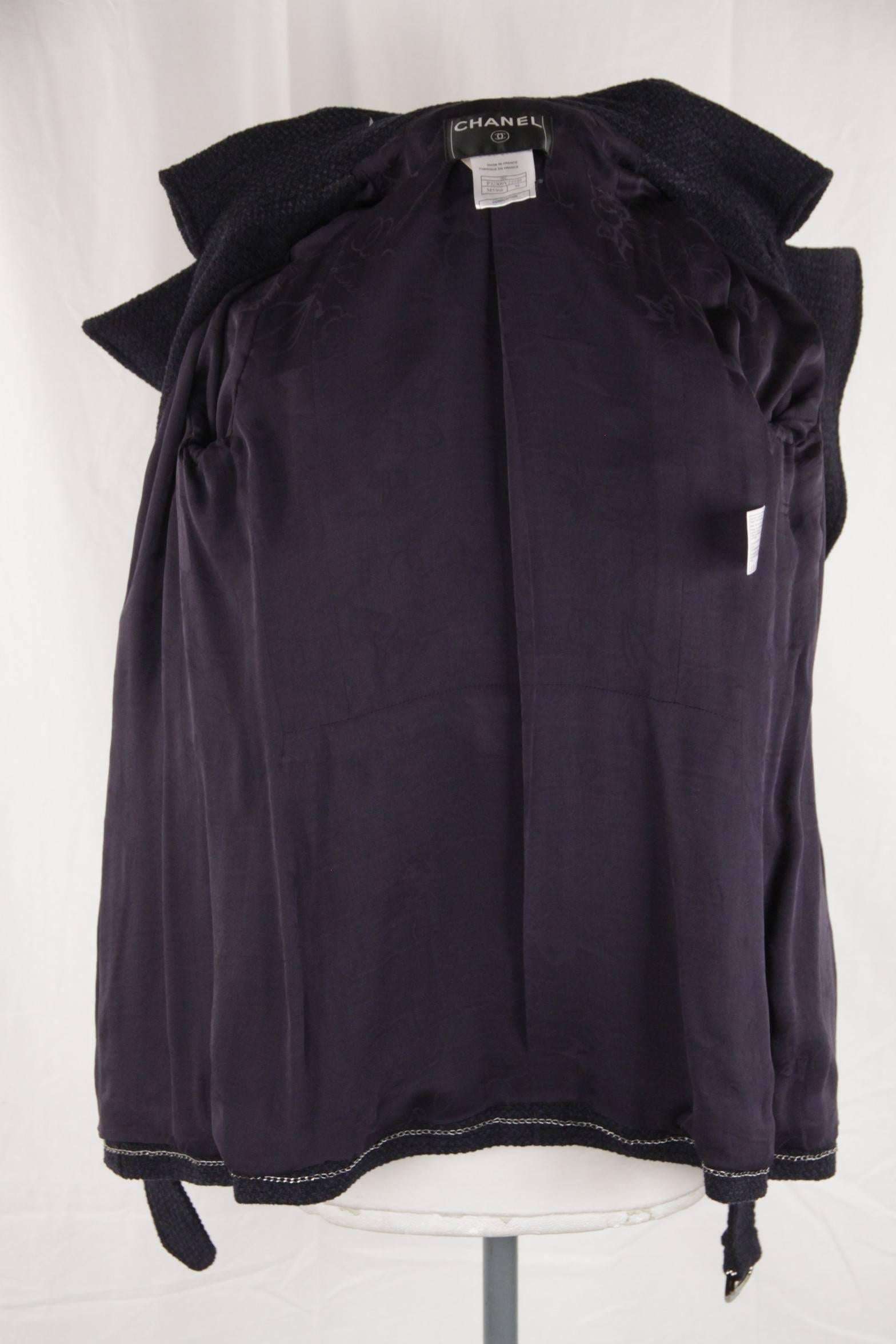 CHANEL Blue Cotton & Wool DOUBLE BREASTED JACKET Coat w/ BELT Size 38 2