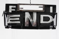 FENDI Black Patent Leather CROSSWORD CLUTCH BAG Handbag