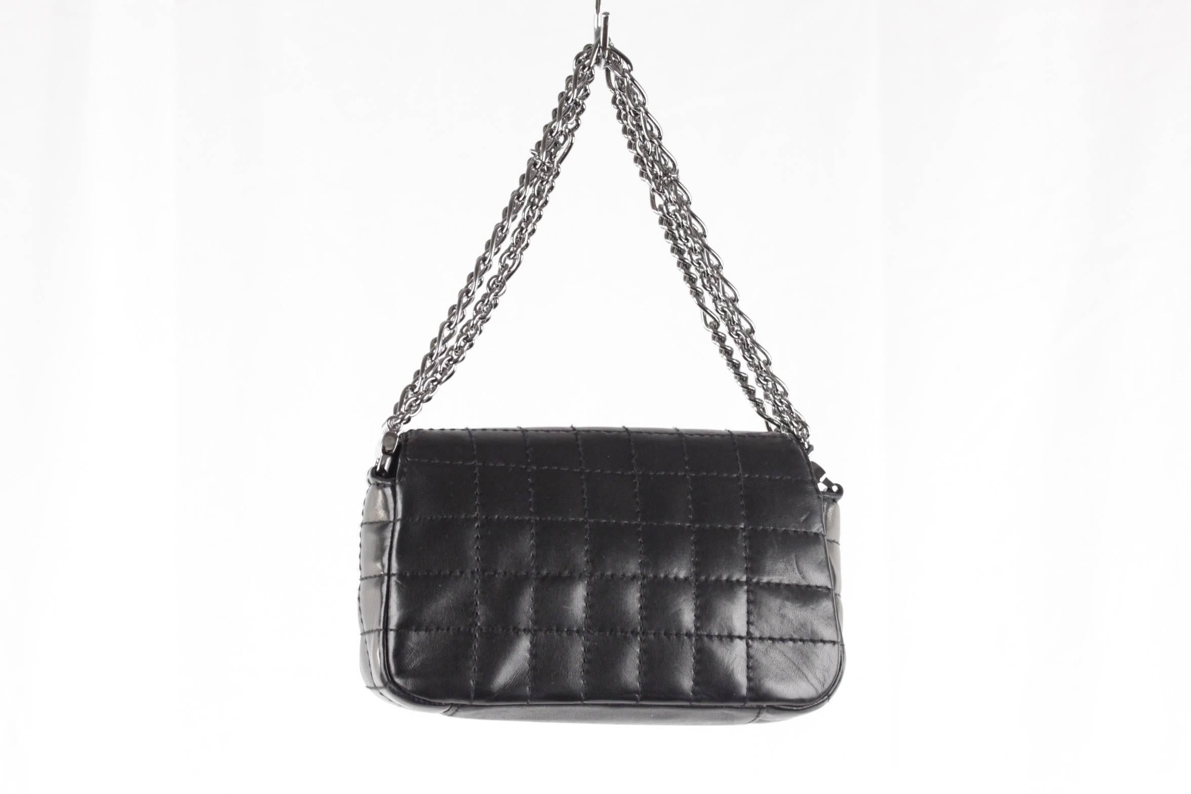 Chanel Black Square Quilted Leather Mini Flap Handbag Multi Chain Bag In Excellent Condition In Rome, Rome