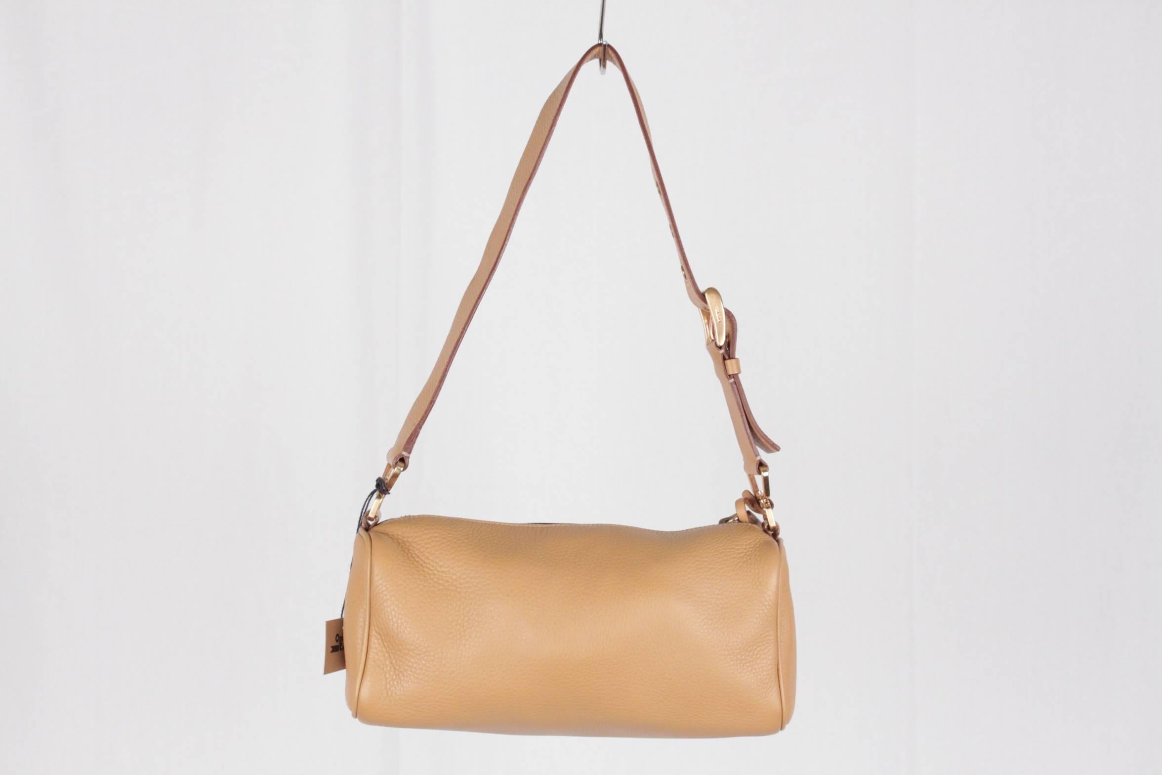 Brown PRADA Tan Leather SHOULDER BAG Handbag w/ PADLOCK