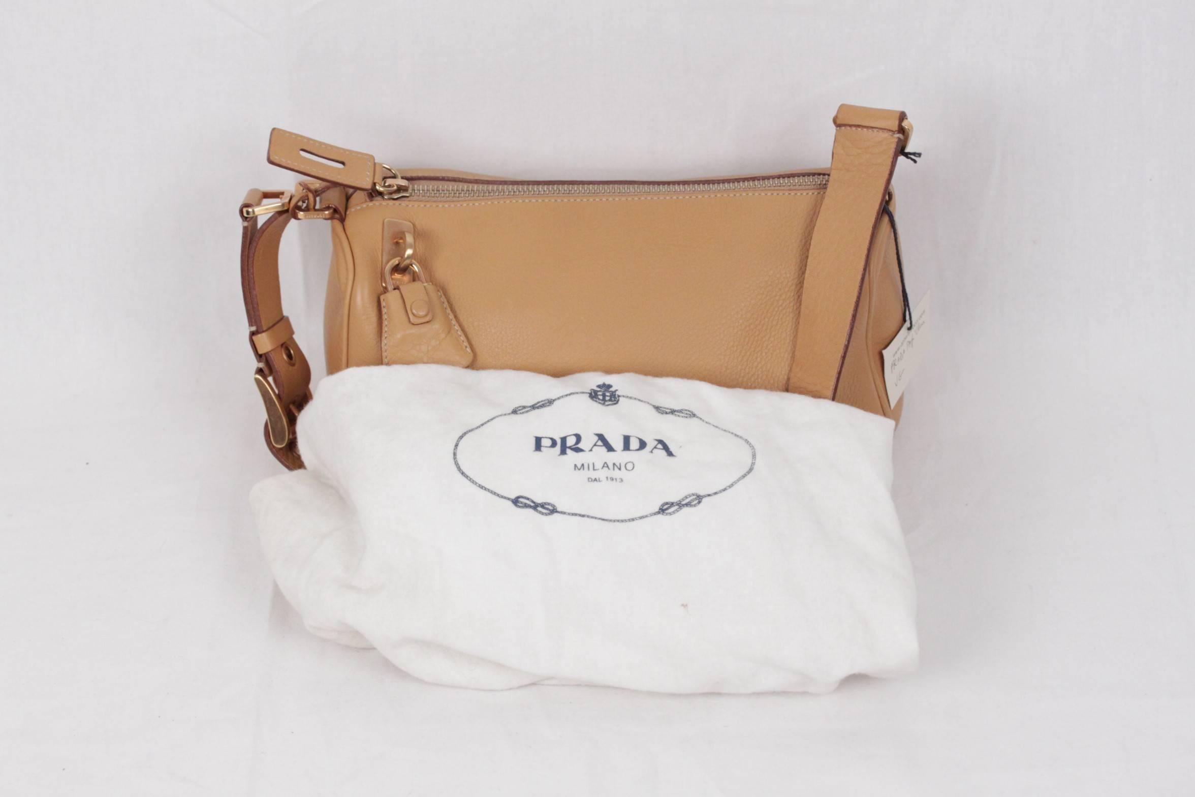 PRADA Tan Leather SHOULDER BAG Handbag w/ PADLOCK 1