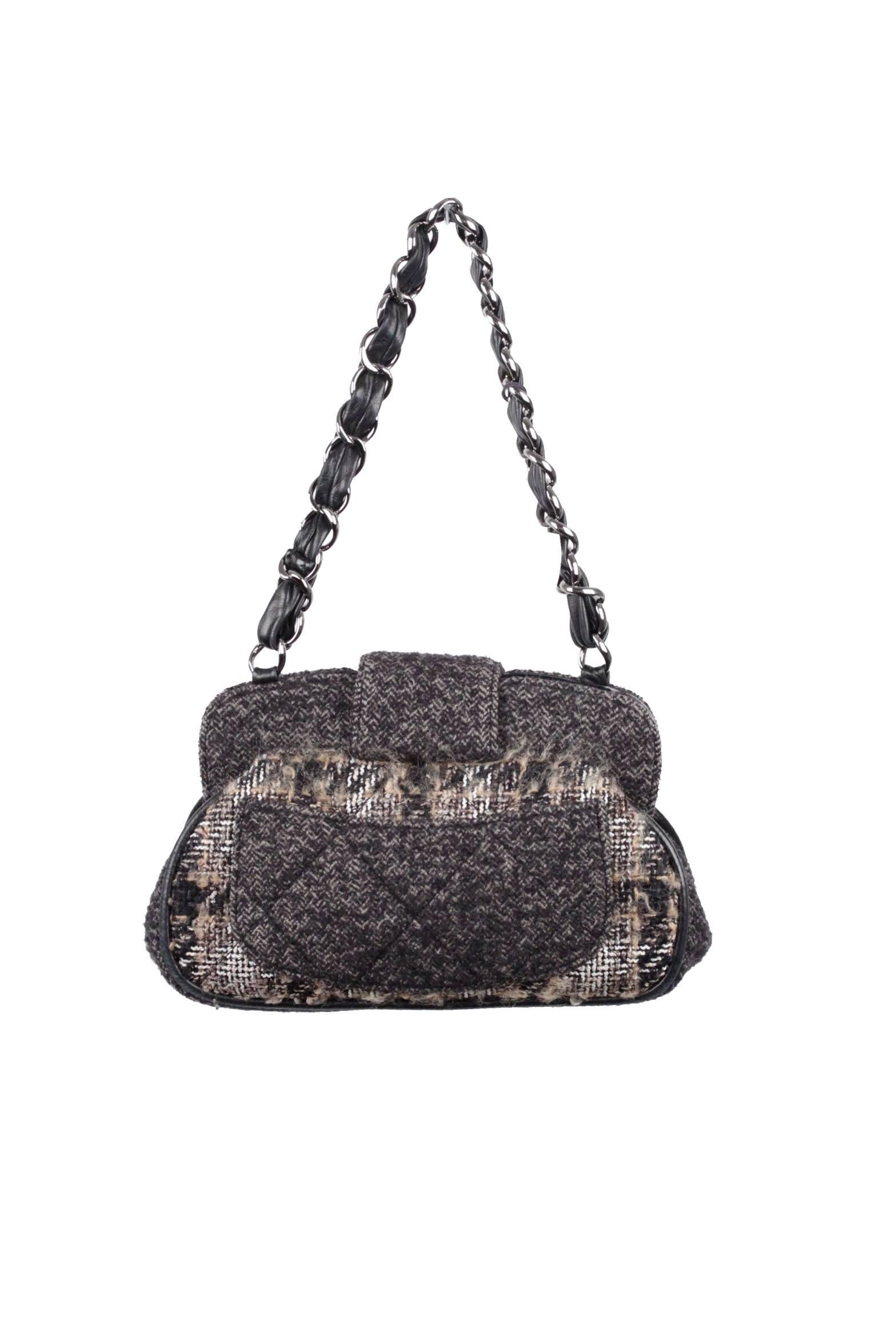 CHANEL Black Tweed FRAME BAG Shoulder Bag HANDBAG 3