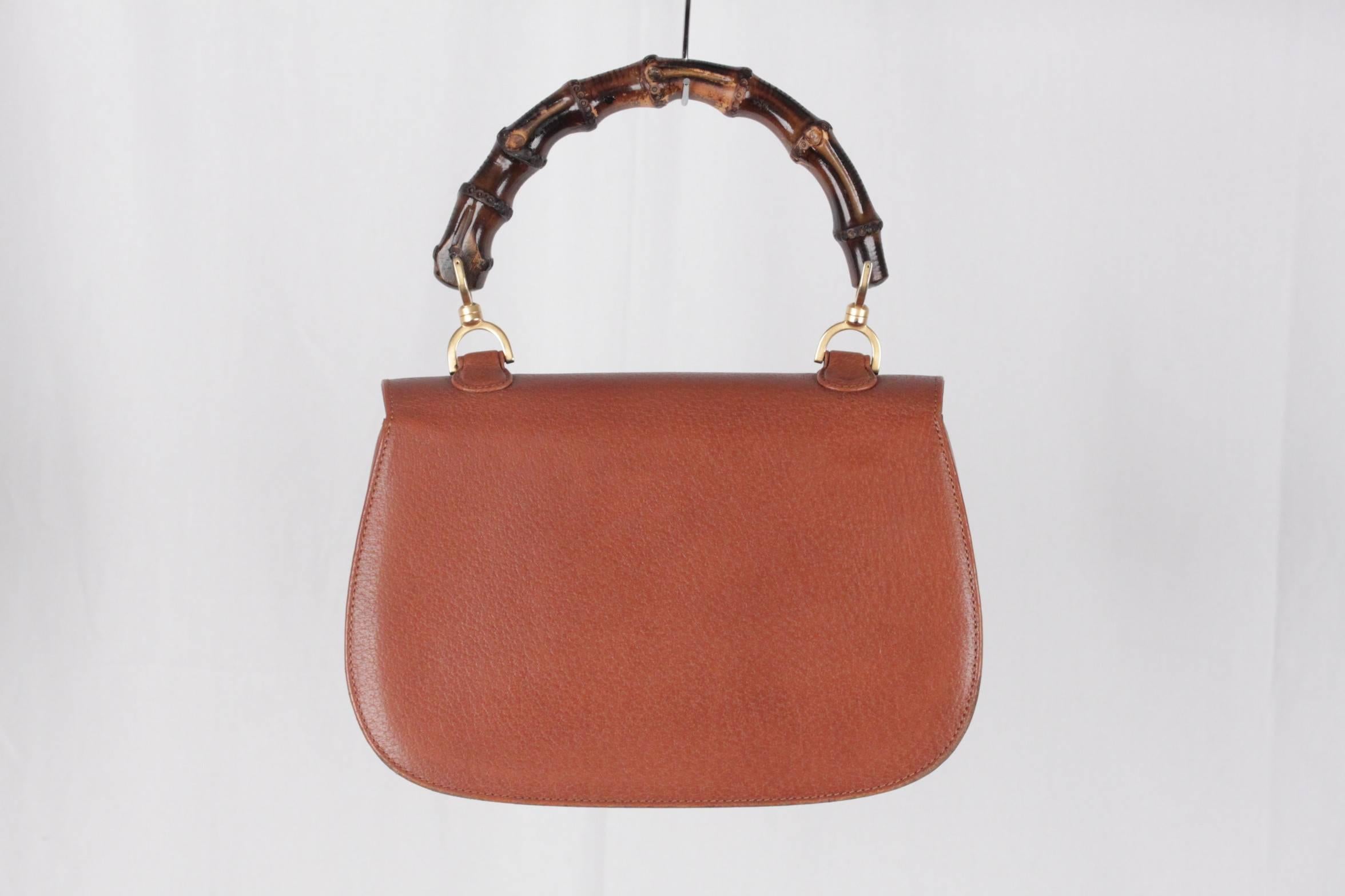 Brown GUCCI Tan Leather BAMBOO BAG Top Handle Handbag PURSE