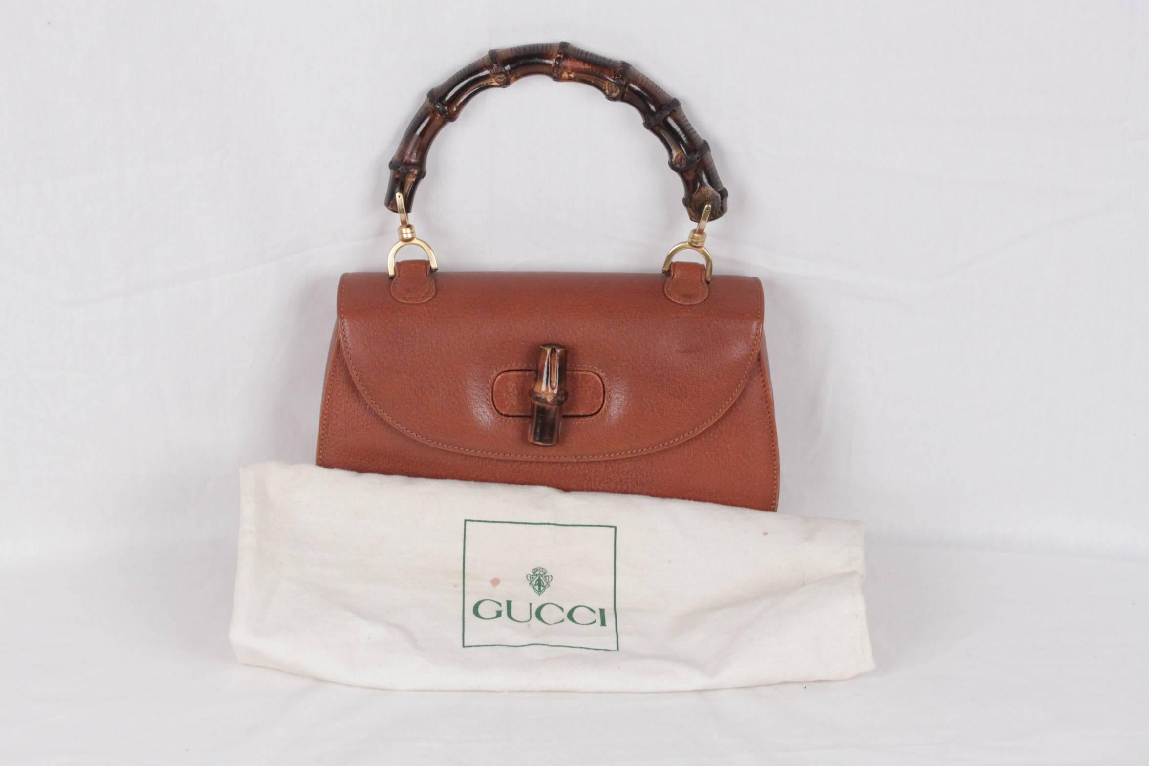 Women's GUCCI Tan Leather BAMBOO BAG Top Handle Handbag PURSE