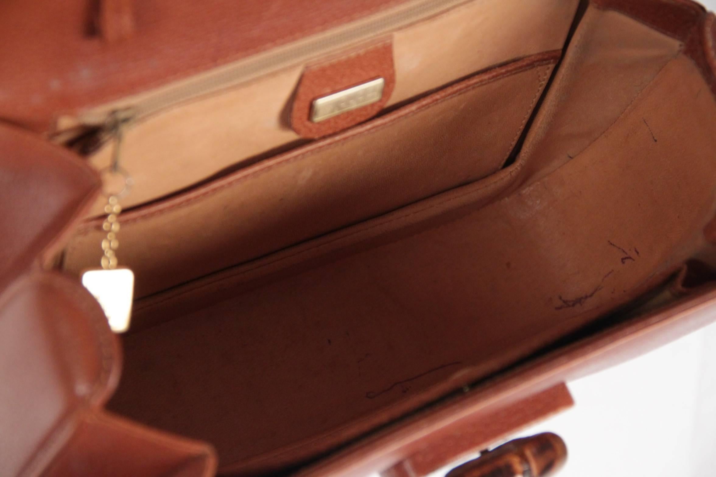 GUCCI Tan Leather BAMBOO BAG Top Handle Handbag PURSE 1