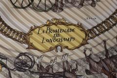 HERMES PARIS Silk PLEATED SCARF 1965 Ledoux LA PROMENADE DE LONGCHAMPS