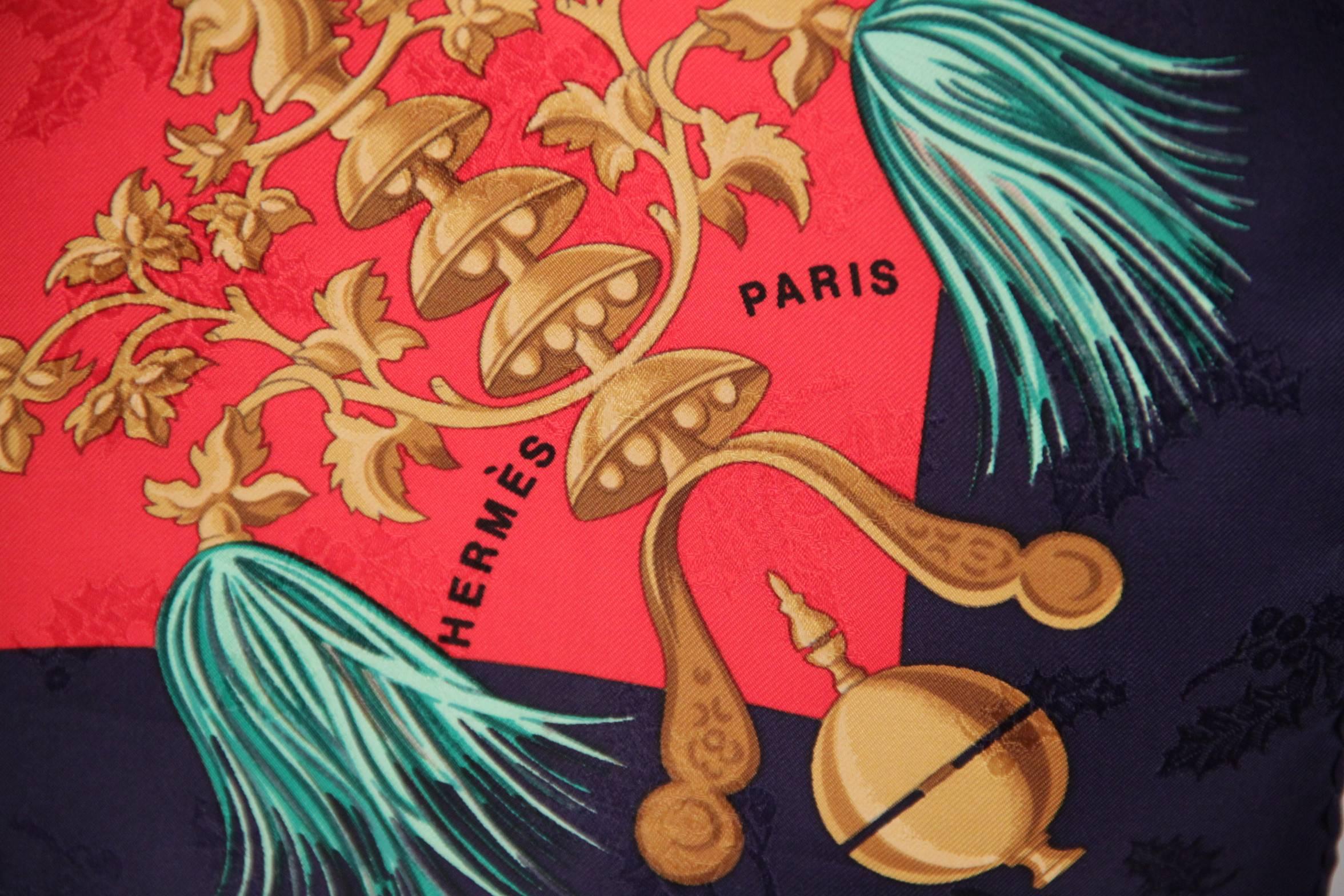 HERMES PARIS Silk JACQUARD SCARF Plumes Et Grelots JULIE ABADIE w/ Box In Excellent Condition In Rome, Rome