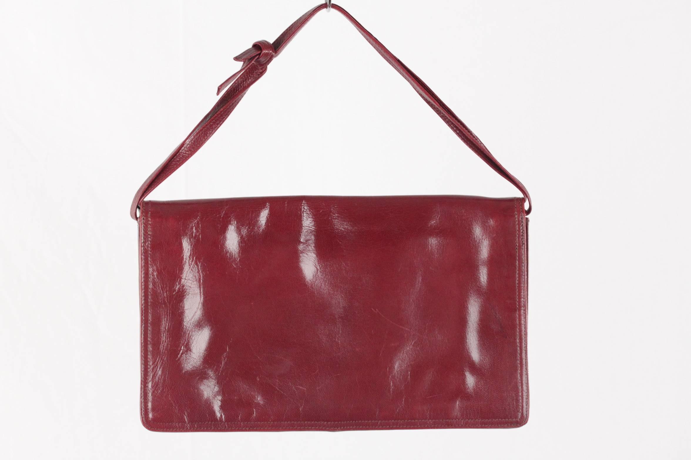 Brown BOTTEGA VENETA Vintage Burgundy Leather FLAP PURSE Shoulder Bag CLUTCH
