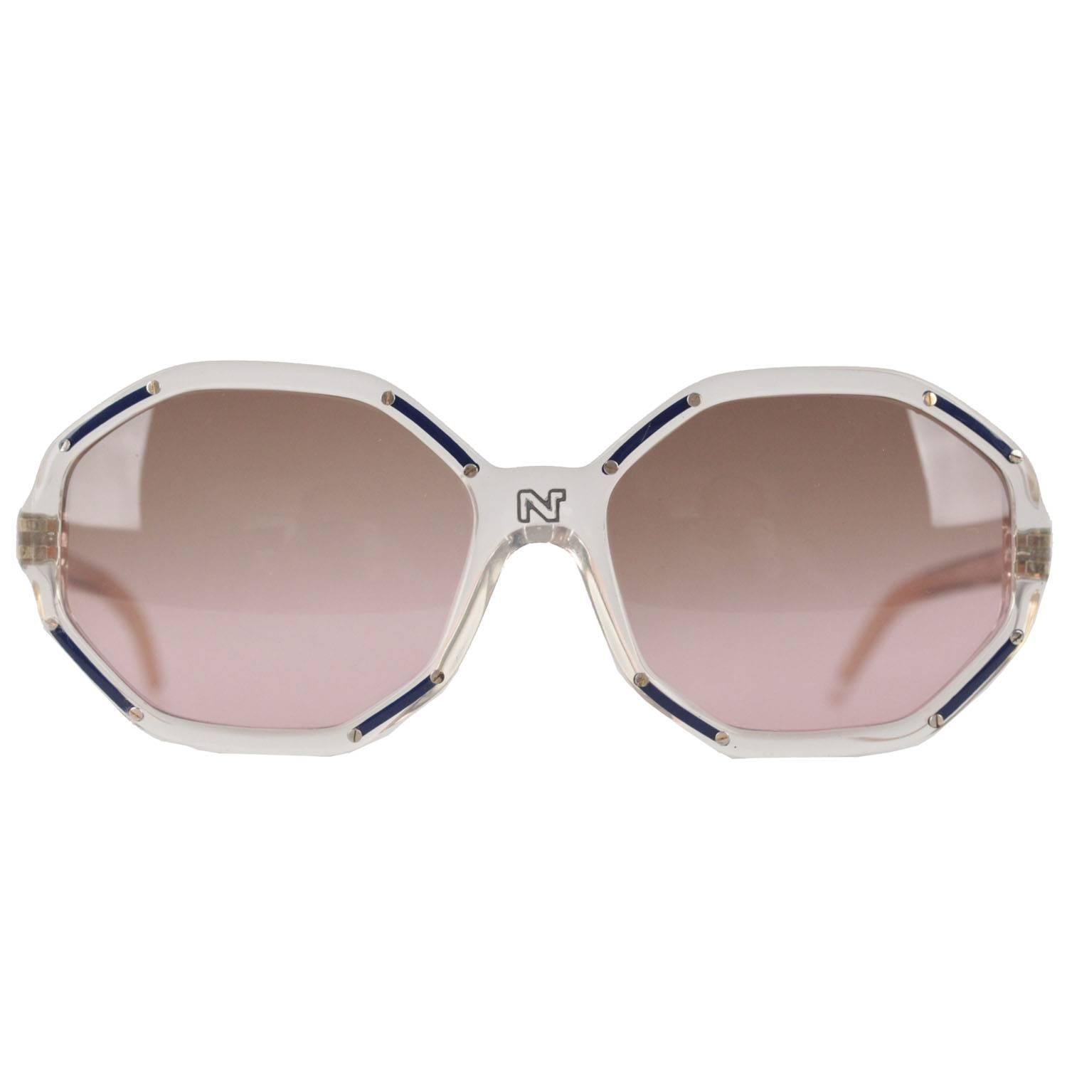 NINA RICCI Paris Vintage Sunglasses GOLD & BLUE Squared 56/20 142-VMA