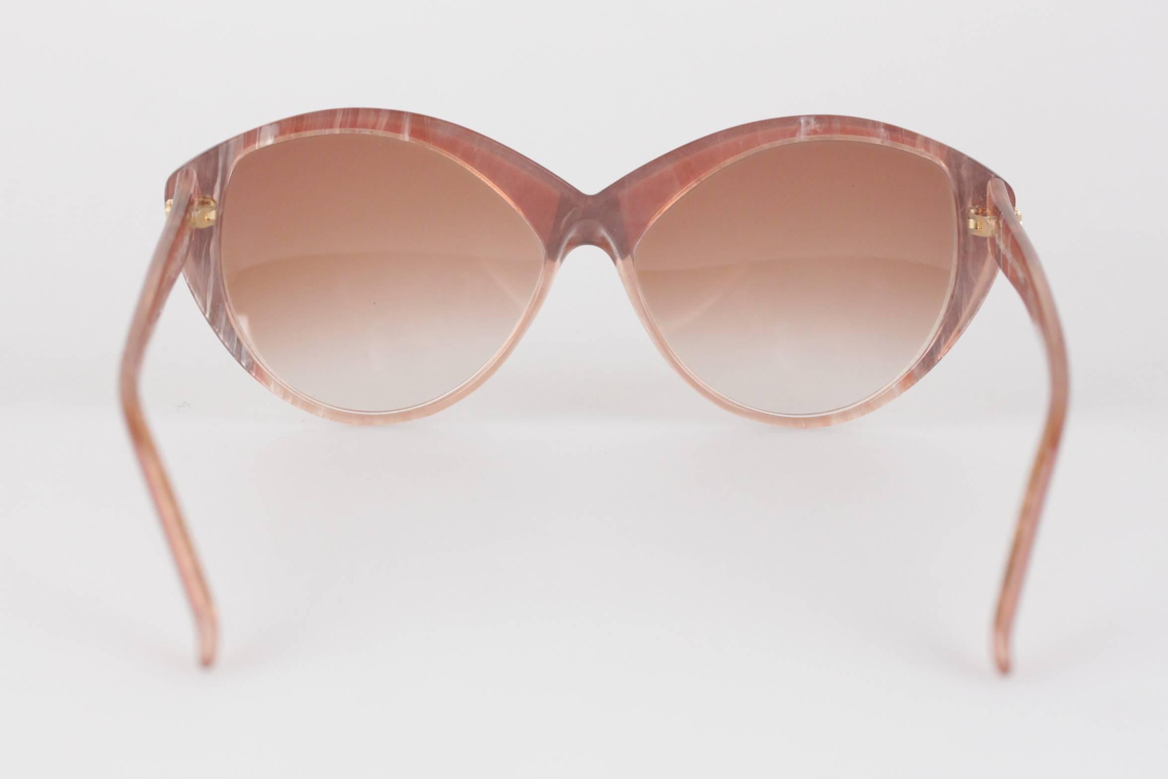 Women's YVES SAINT LAURENT Vintage MINT Cat-Eye Pink MARBLED Sunglasses 8702 P74