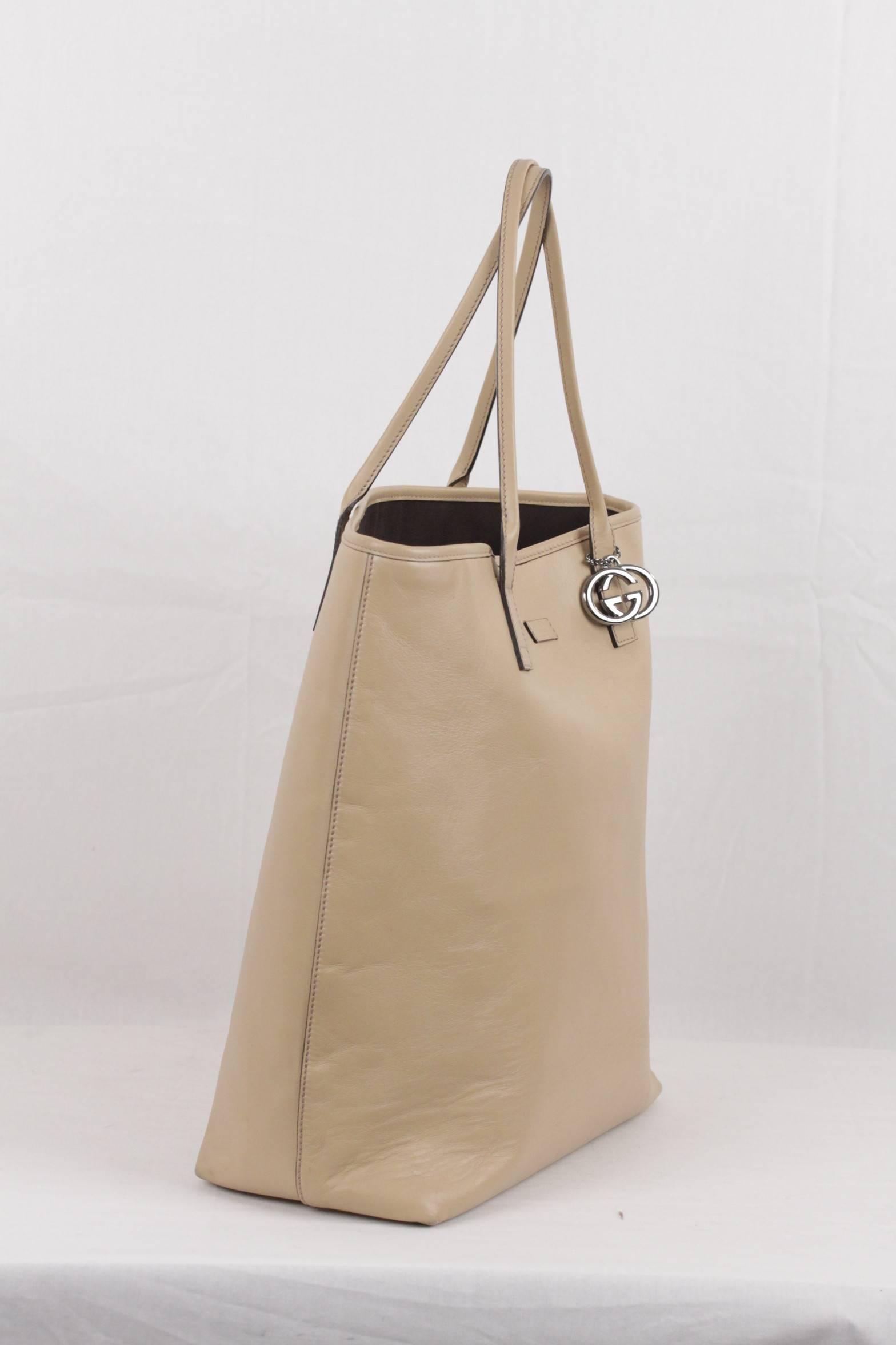 GUCCI Beige Leather SHOPPING BAG Tote Handbag 1