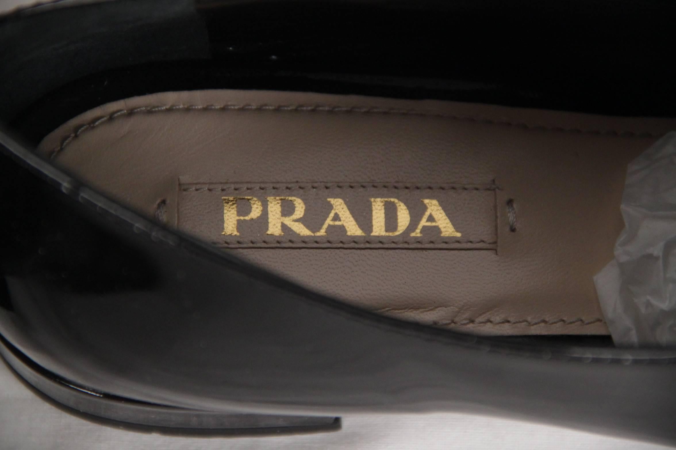 Women's PRADA Black Patent Leather OXFORDS SHOES Lace Up 40 1/2