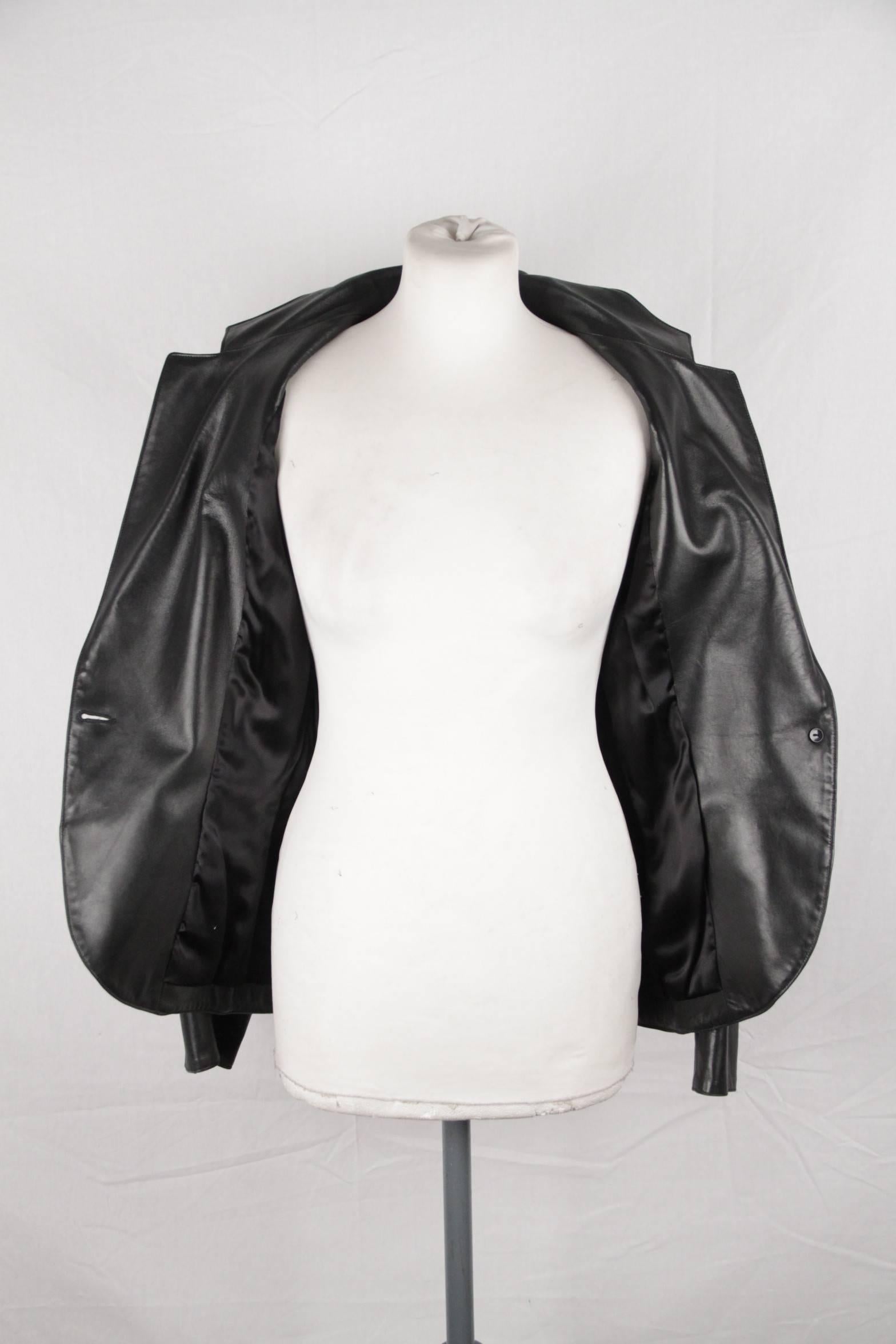 AZZEDINE ALAIA Vintage Schwarze Vintage Schwarze Leder-BLAZER-Jacke GRÖSSE 40 1