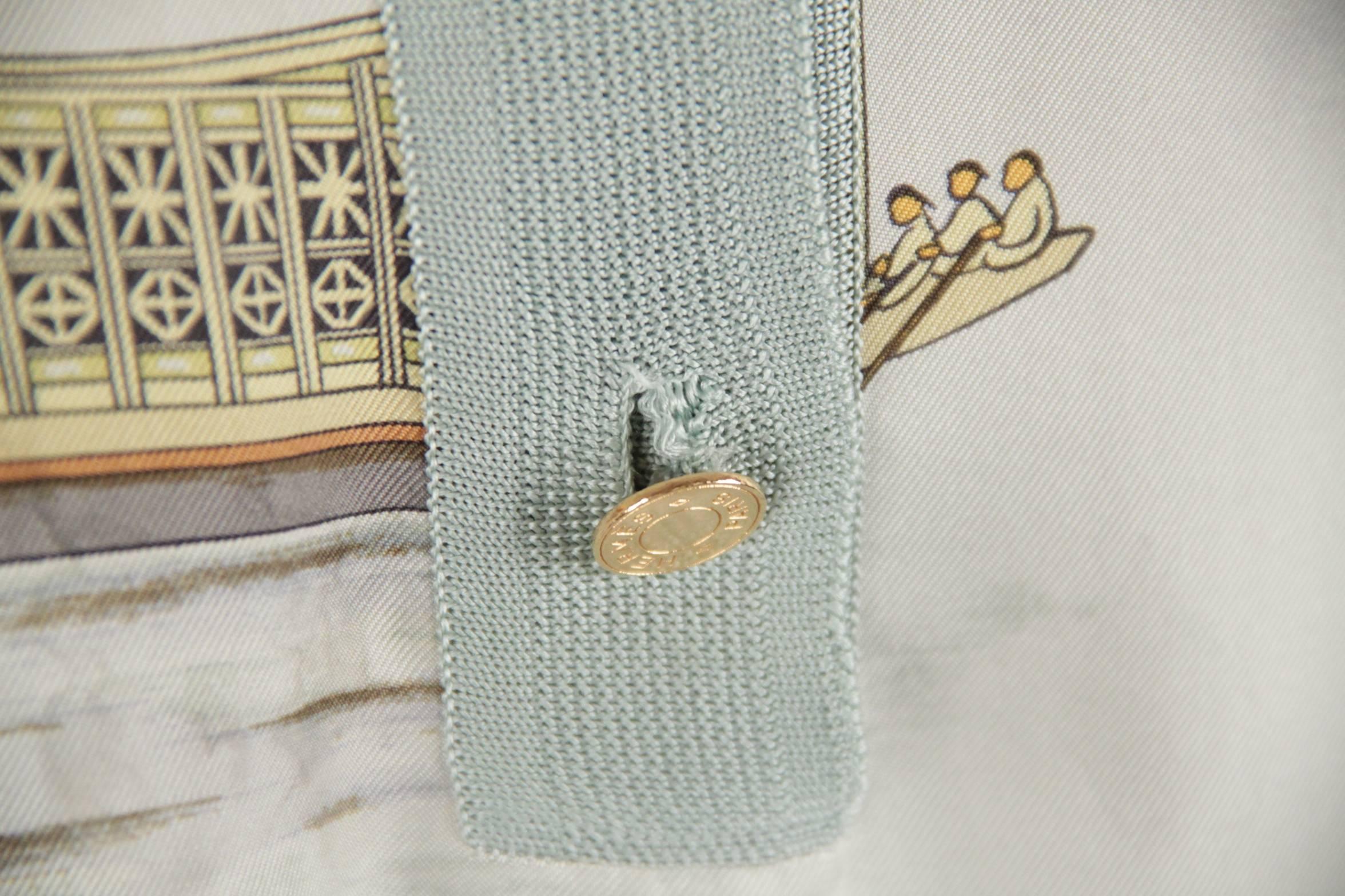 HERMES Vintage Aqua Silk POLO SHIRT w/ SILK SCARF Panel SIZE 40 In Good Condition In Rome, Rome