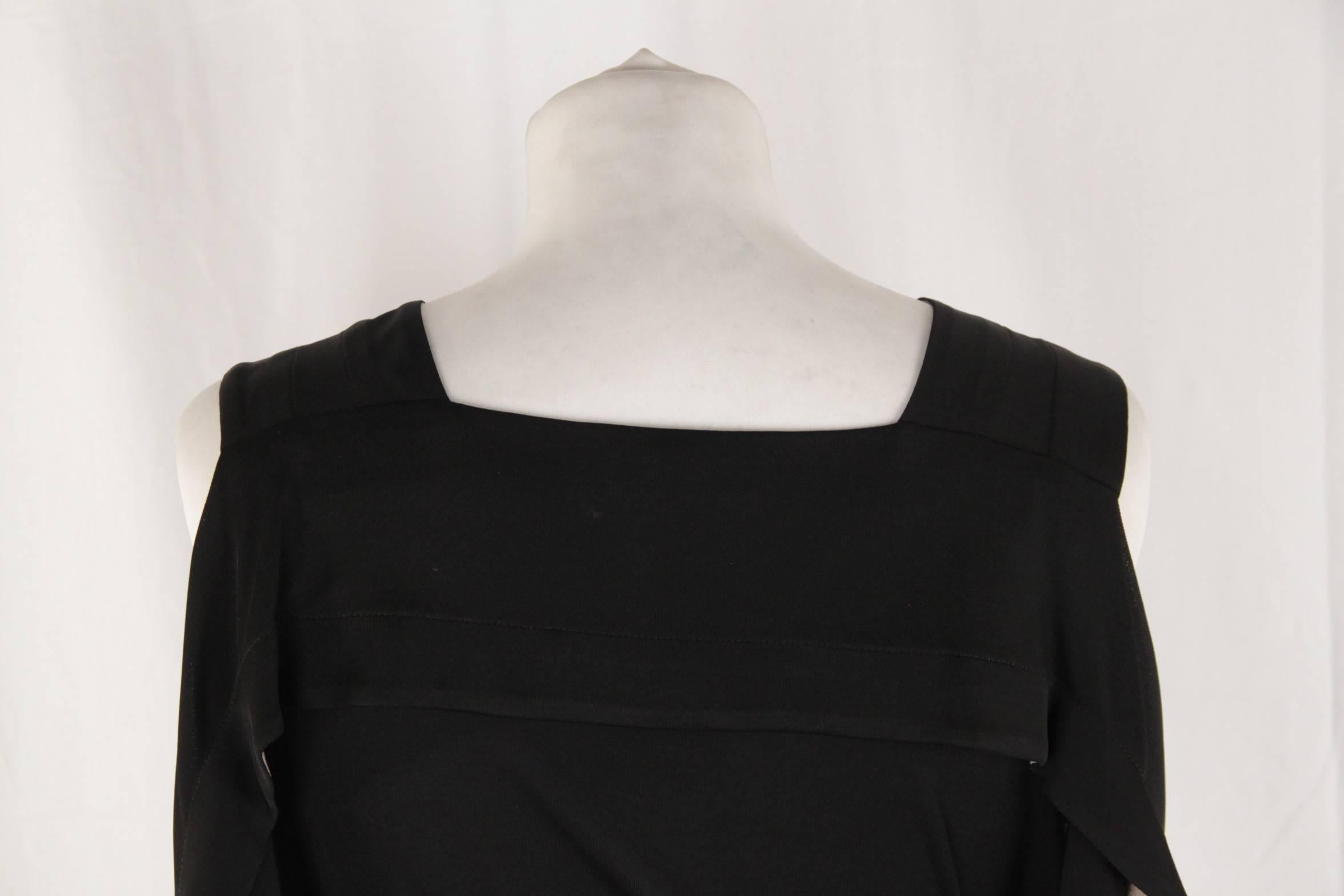 Women's VIONNET Black Silky SLEEVELESS DRESS Knee Lenght w/ FRILLS