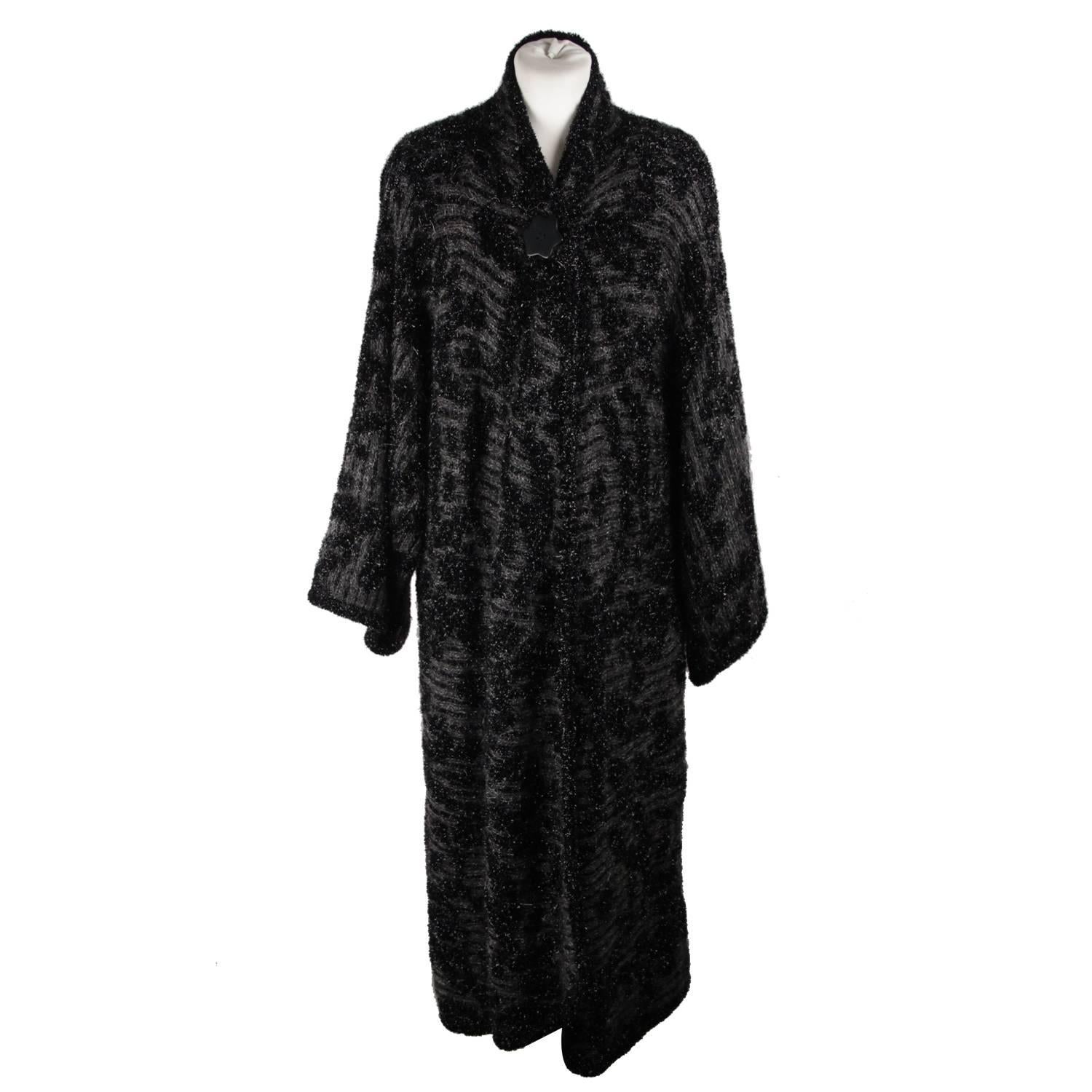 MISSONI Vintage Black Wool Blend Boucle OVERSIZED COAT Size S